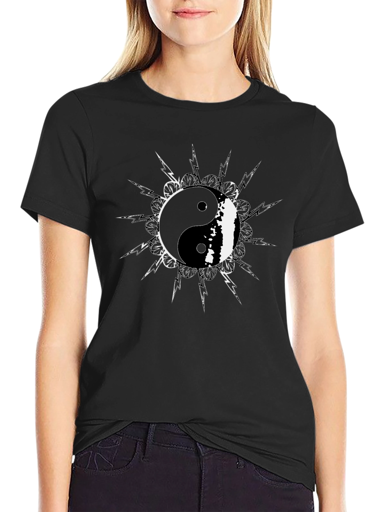 Yin Yang Symbol Graphic Tee - Black Cotton T-Shirt