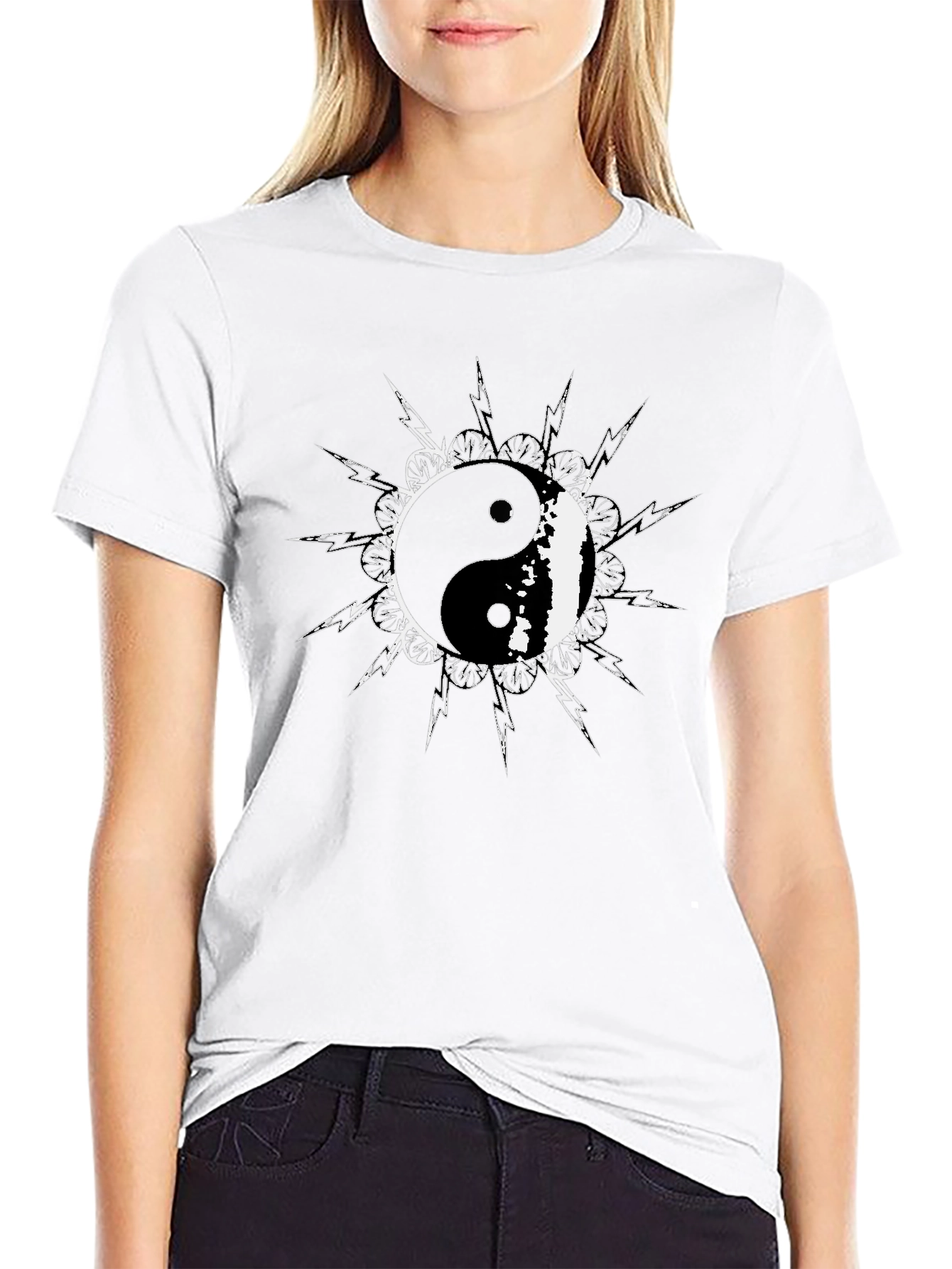 Yin Yang Symbol Graphic Tee - Black Cotton T-Shirt