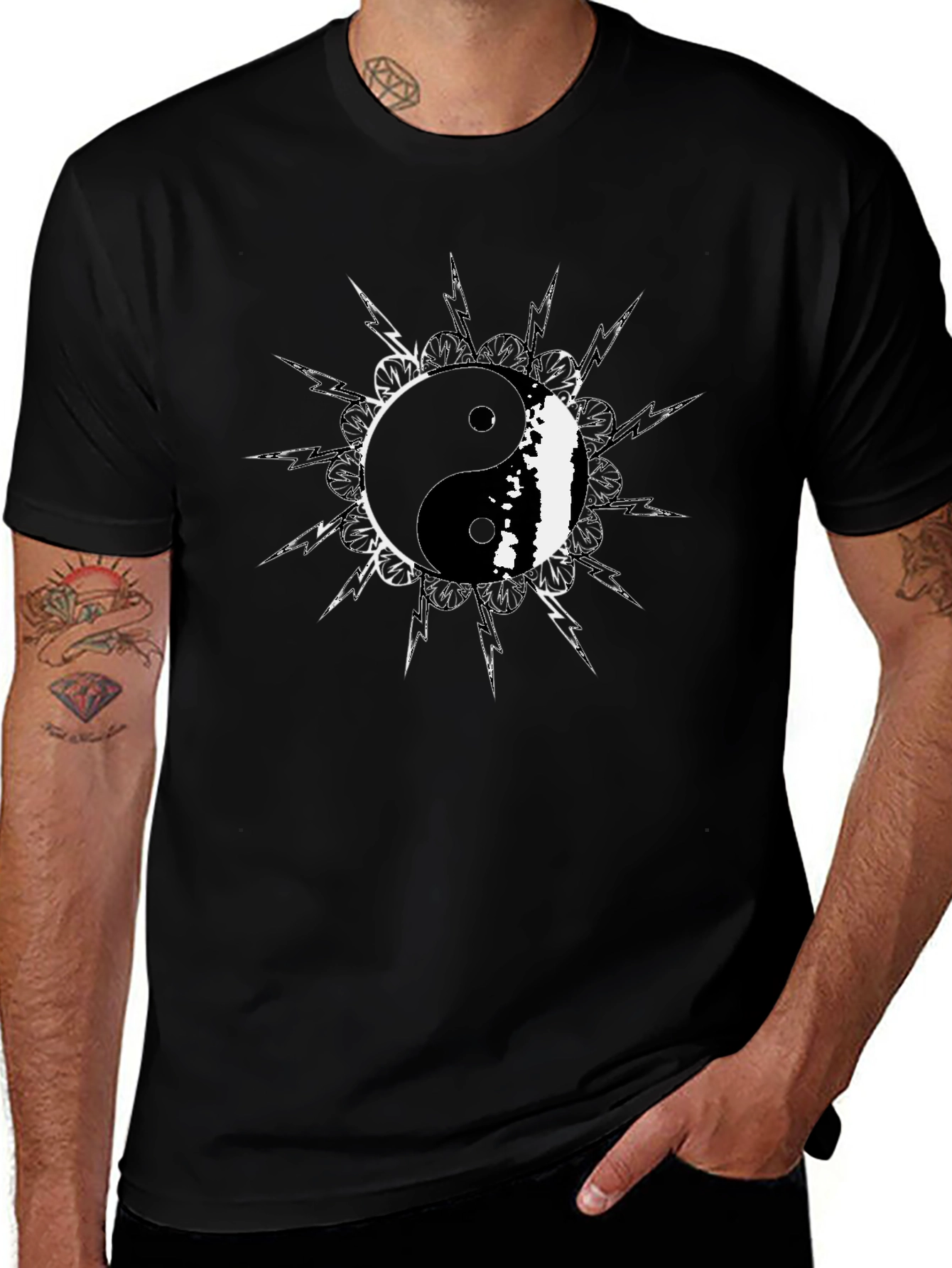 Yin Yang Symbol Graphic Tee - Black Cotton T-Shirt