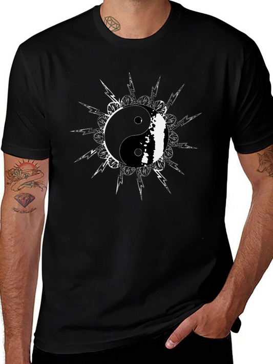 Yin Yang Symbol Graphic Tee - Black Cotton T-Shirt