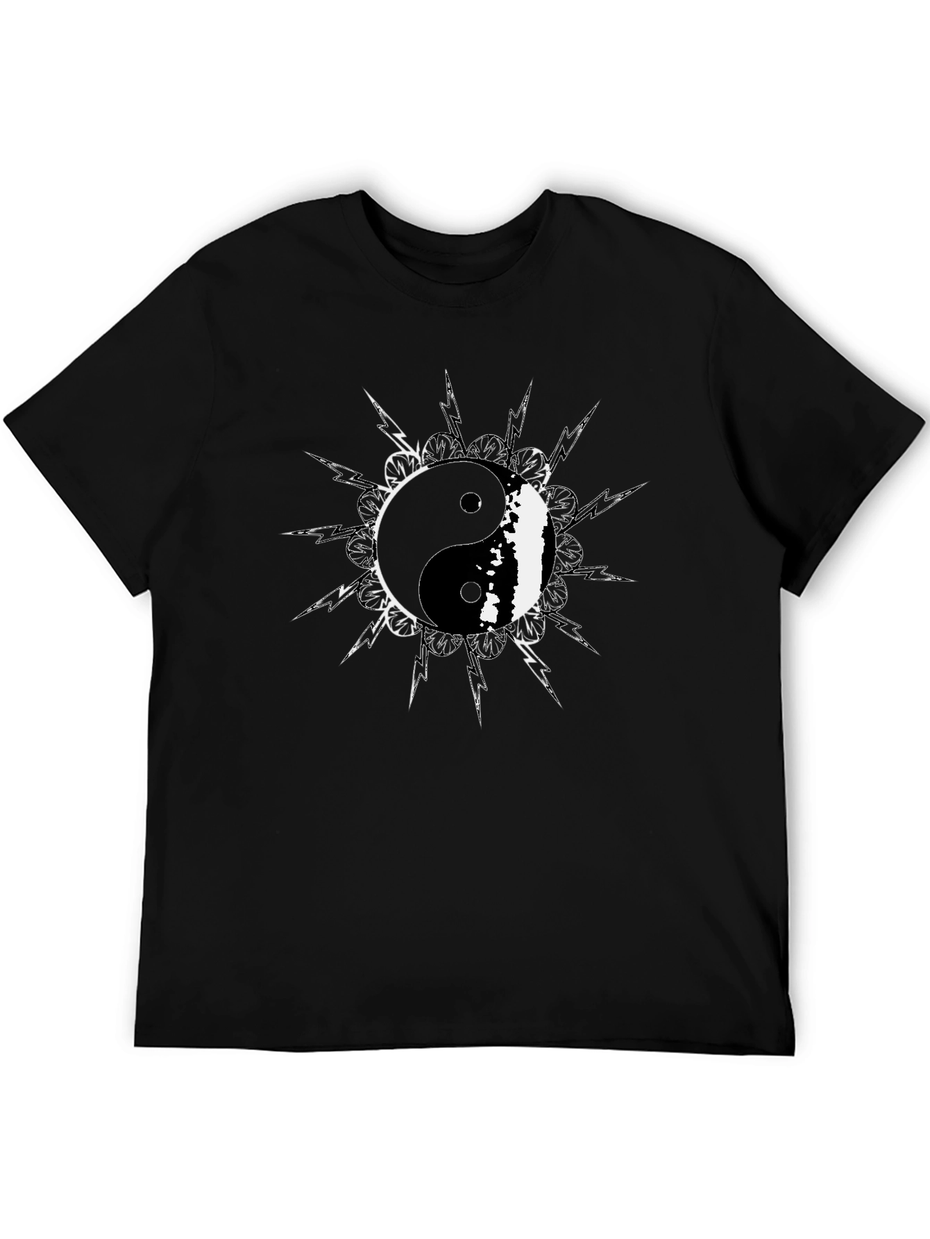 Yin Yang Symbol Graphic Tee - Black Cotton T-Shirt