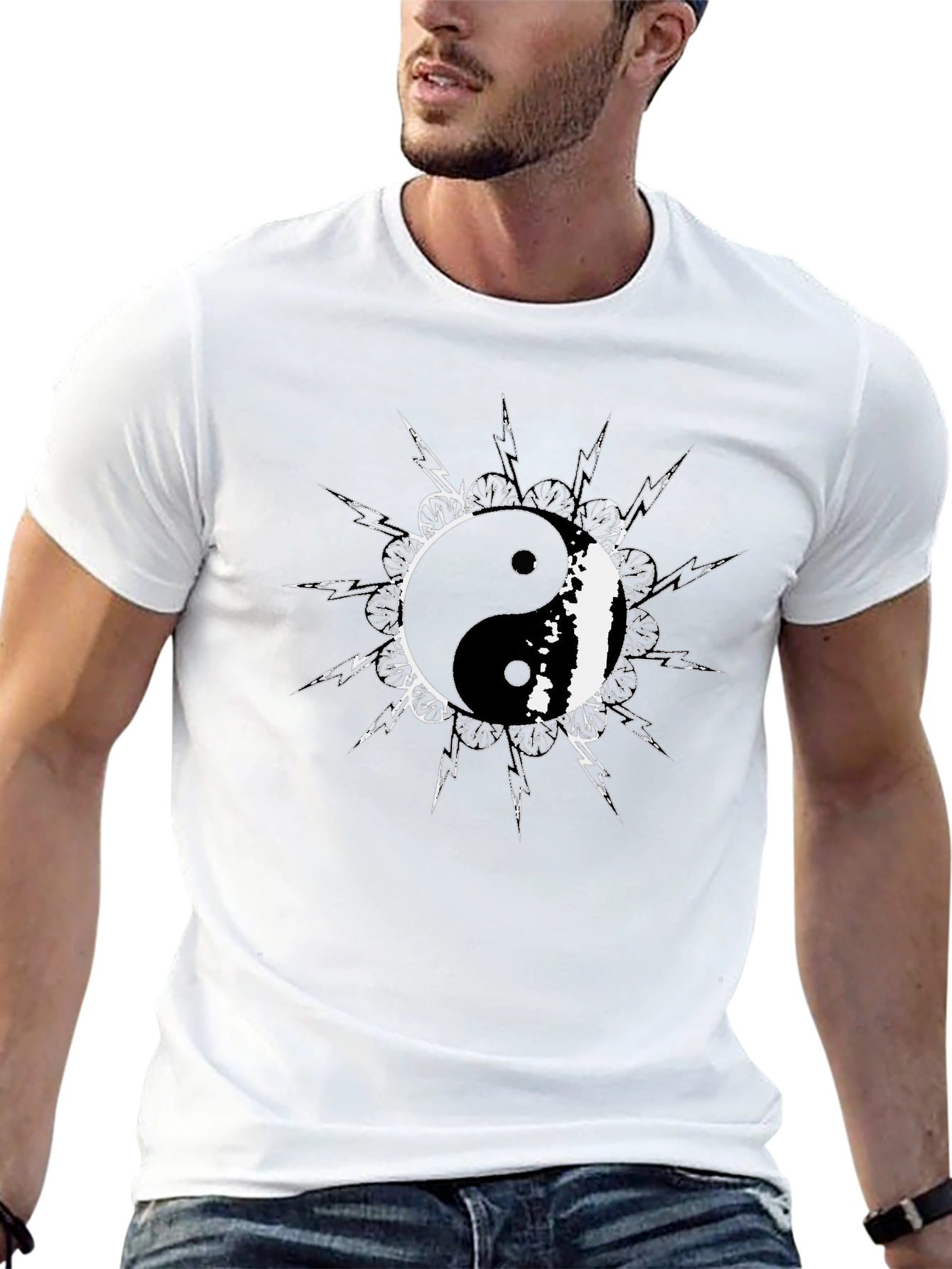 Yin Yang Symbol Graphic Tee - Black Cotton T-Shirt