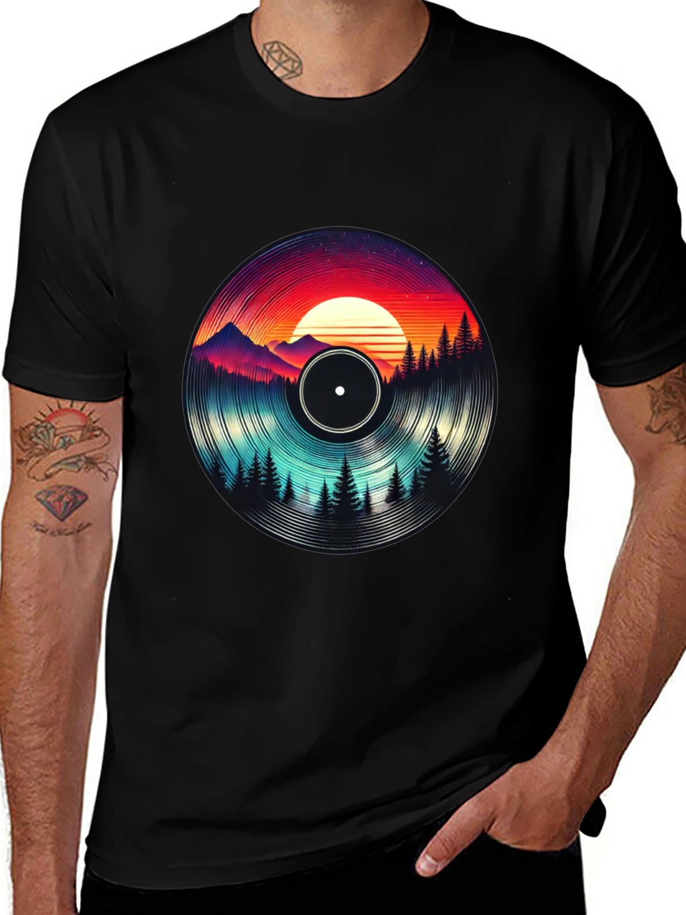 Retro Vinyl Record Landscape Graphic Tee