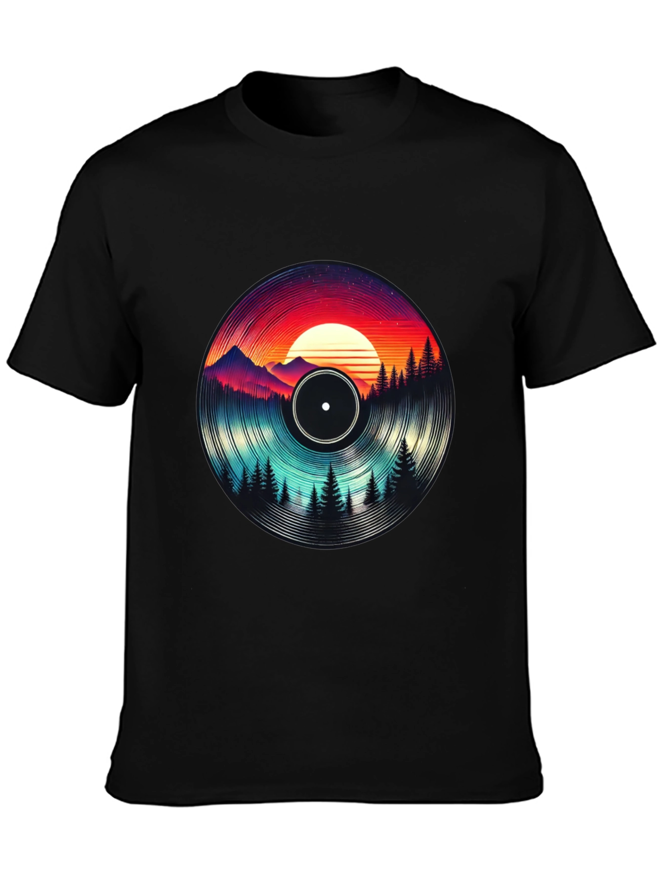 Retro Vinyl Record Landscape Graphic Tee