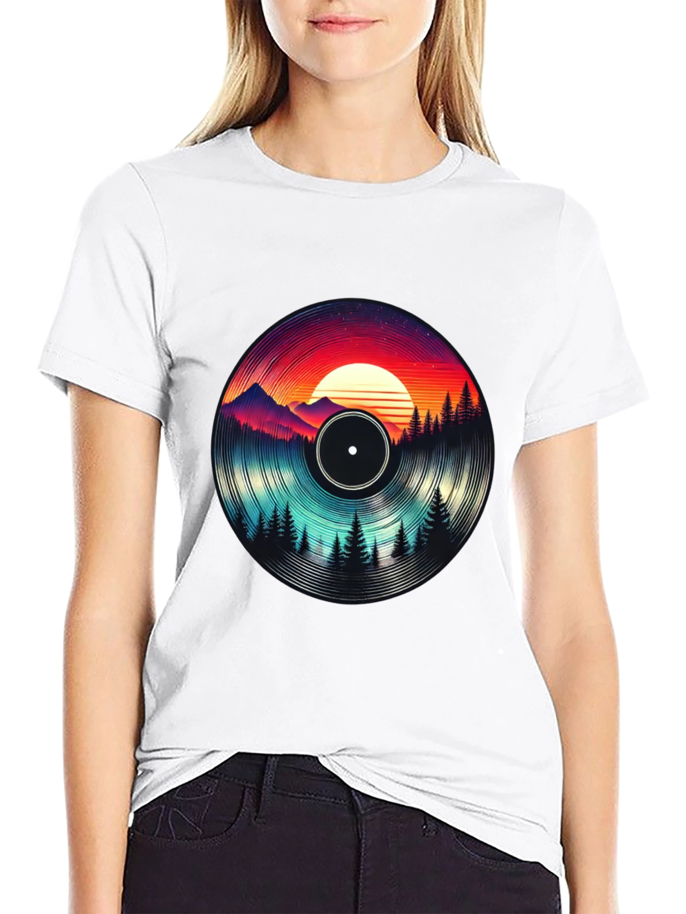 Retro Vinyl Record Landscape Graphic Tee