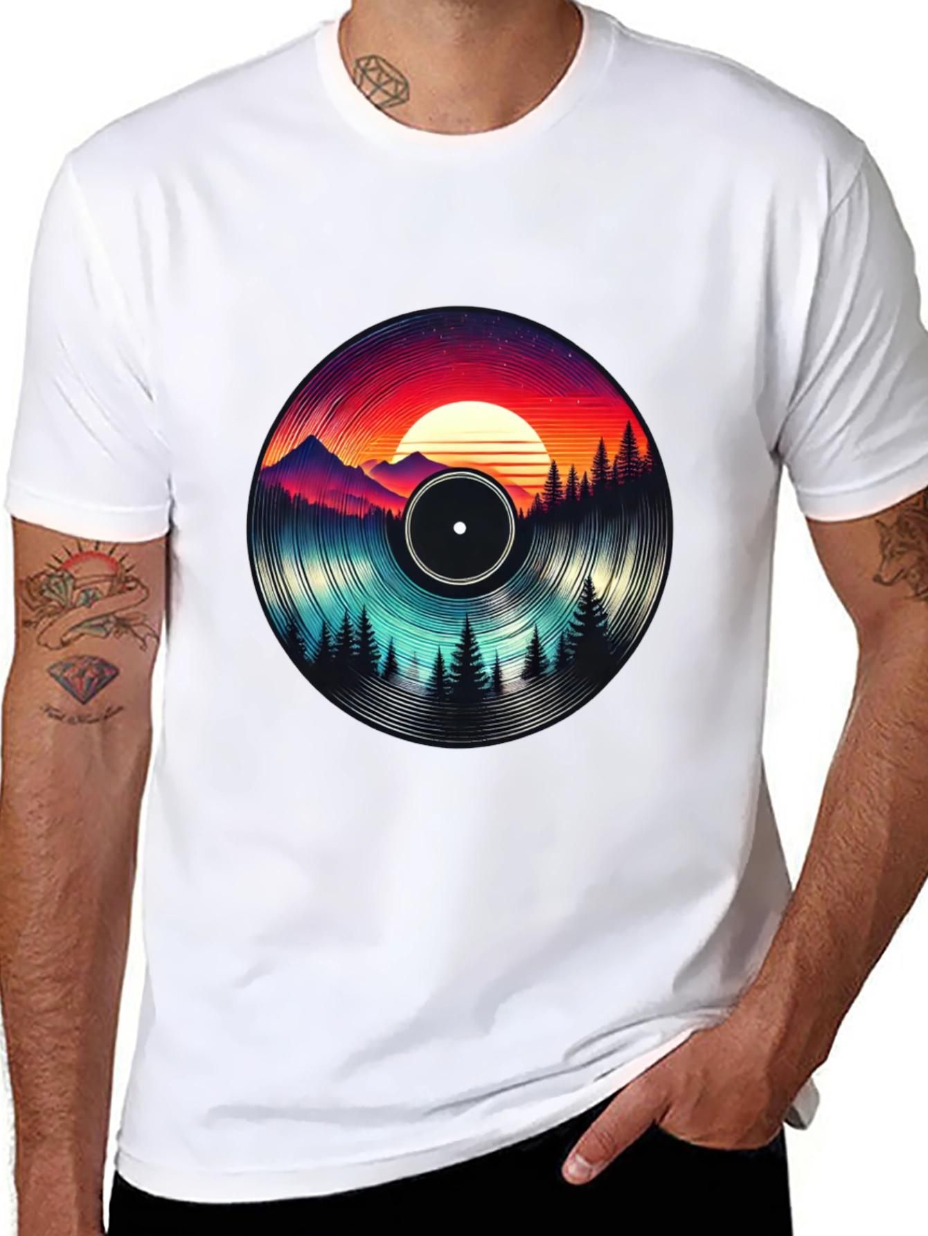 Retro Vinyl Record Landscape Graphic Tee