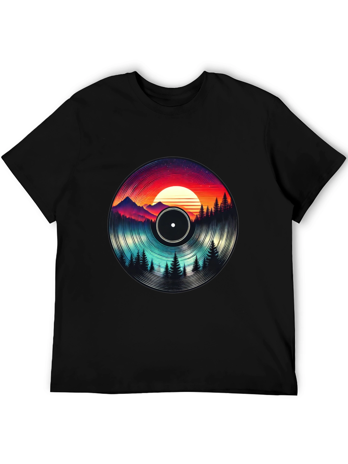 Retro Vinyl Record Landscape Graphic Tee