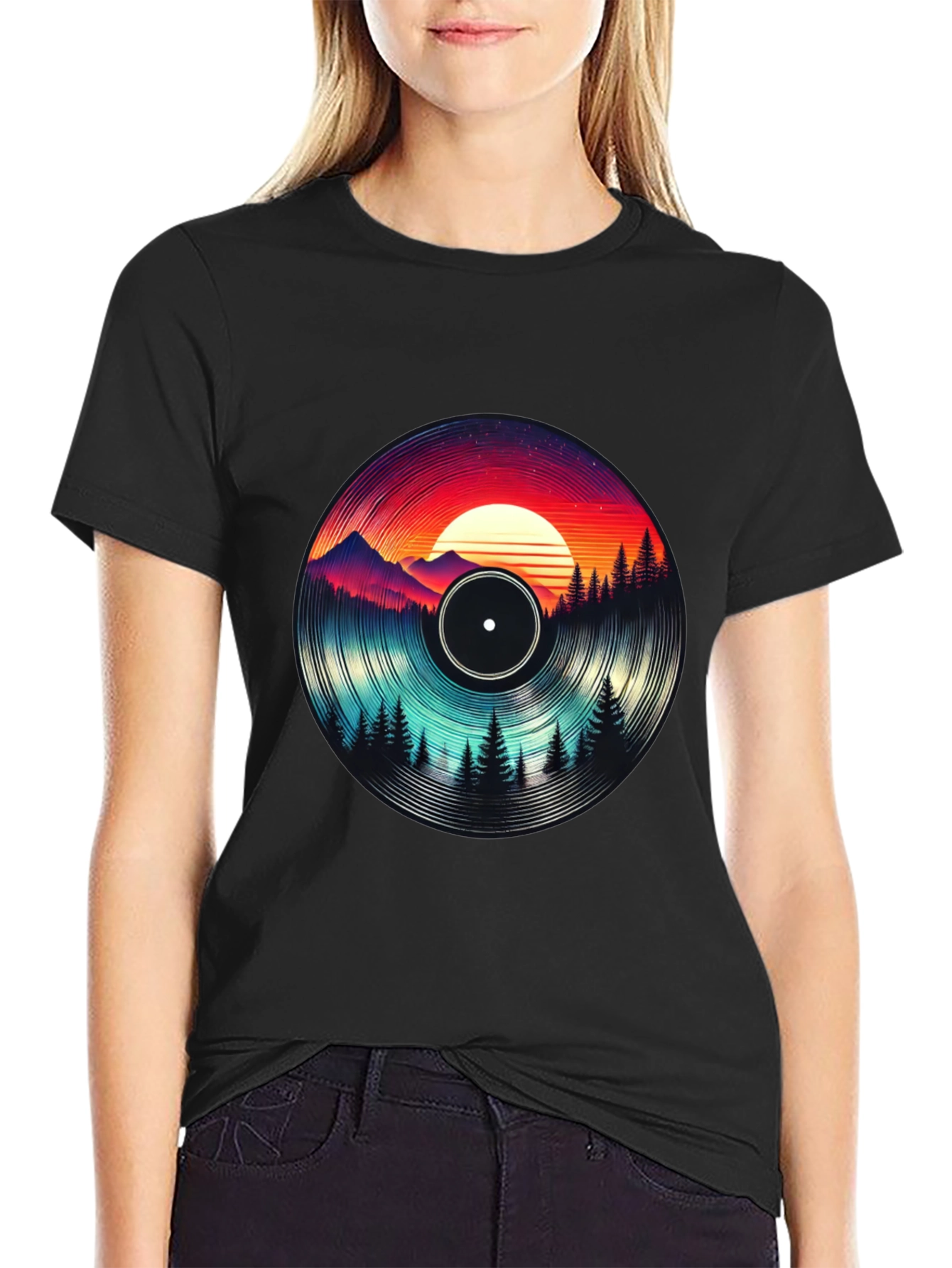 Retro Vinyl Record Landscape Graphic Tee