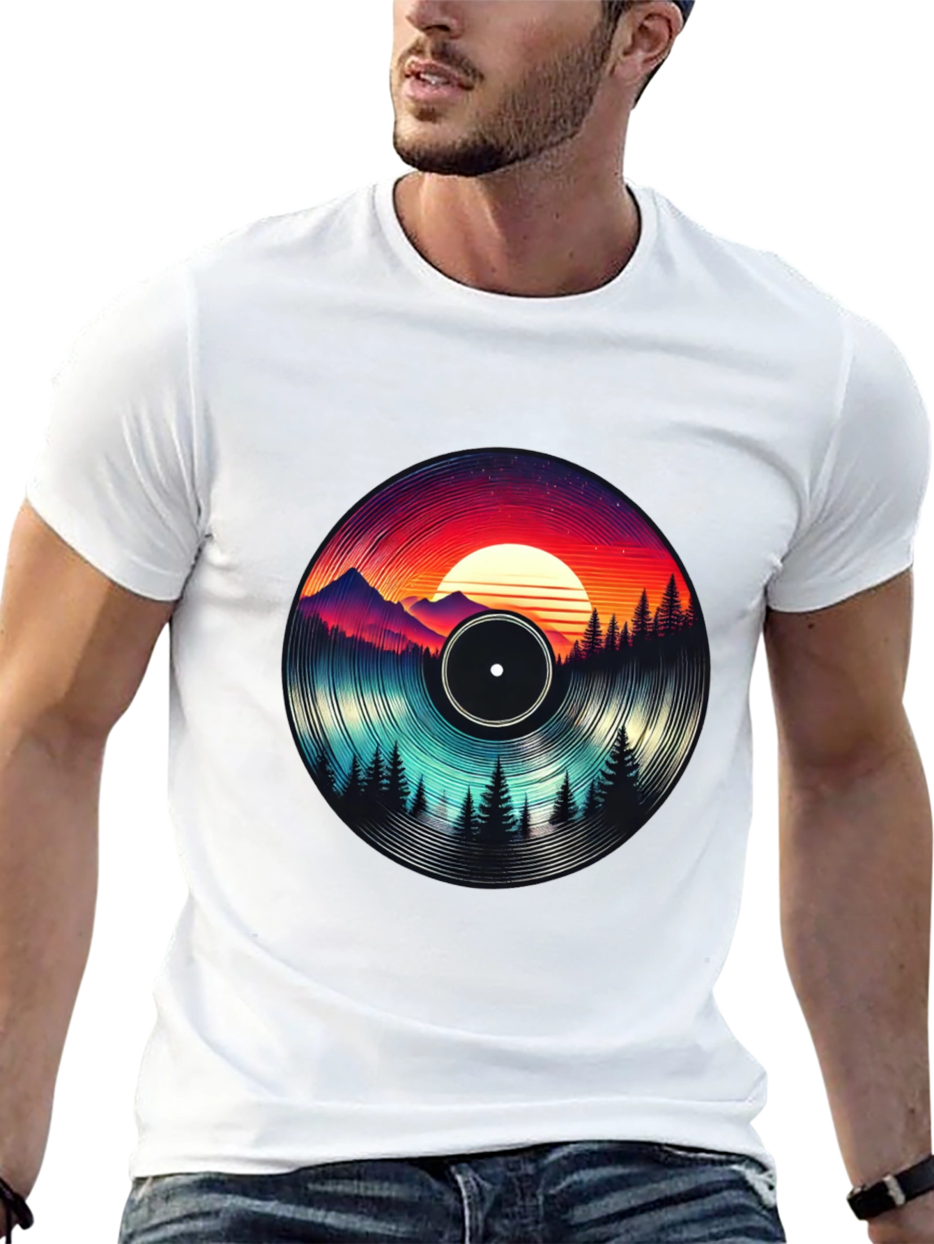Retro Vinyl Record Landscape Graphic Tee