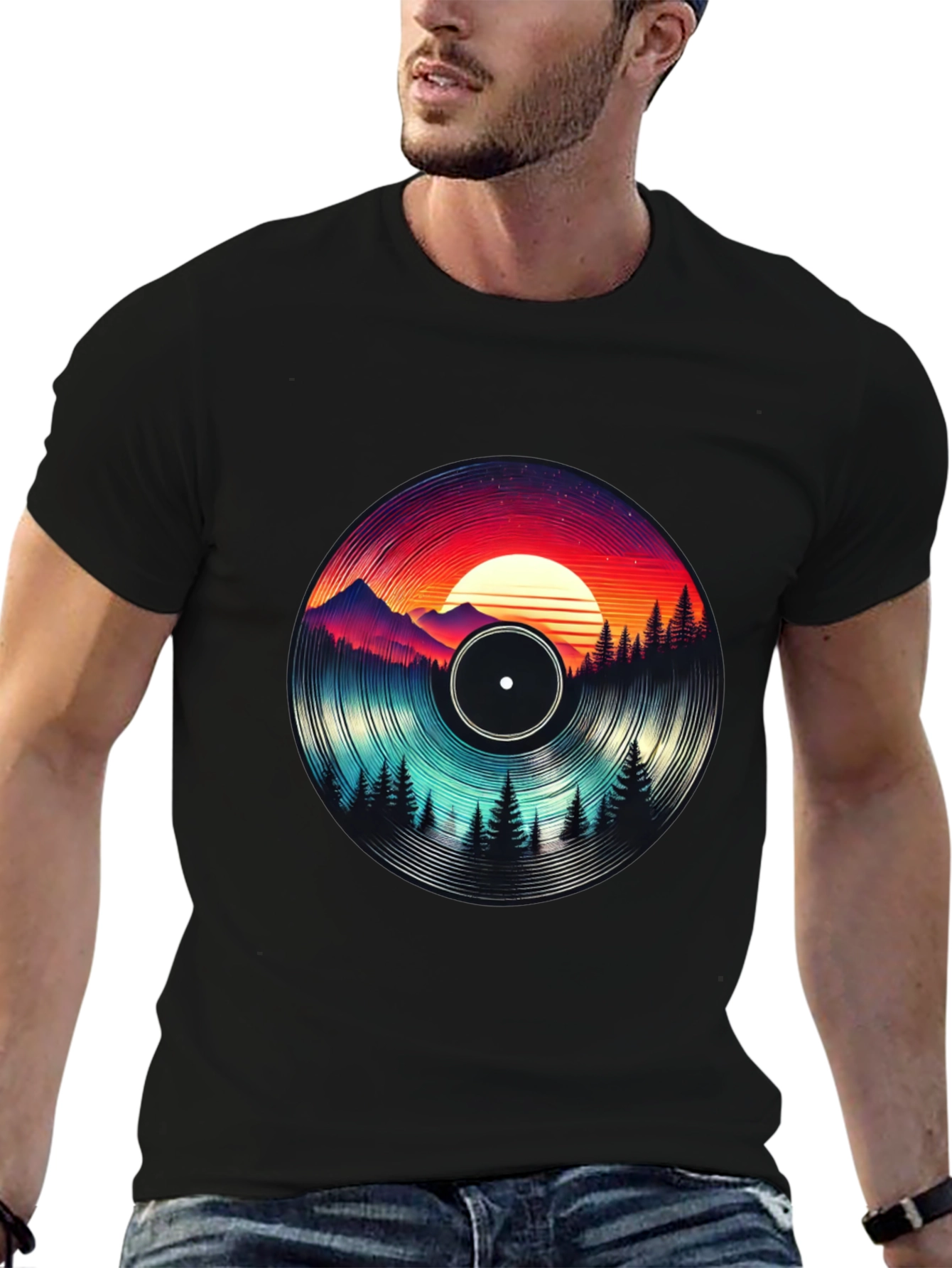 Retro Vinyl Record Landscape Graphic Tee