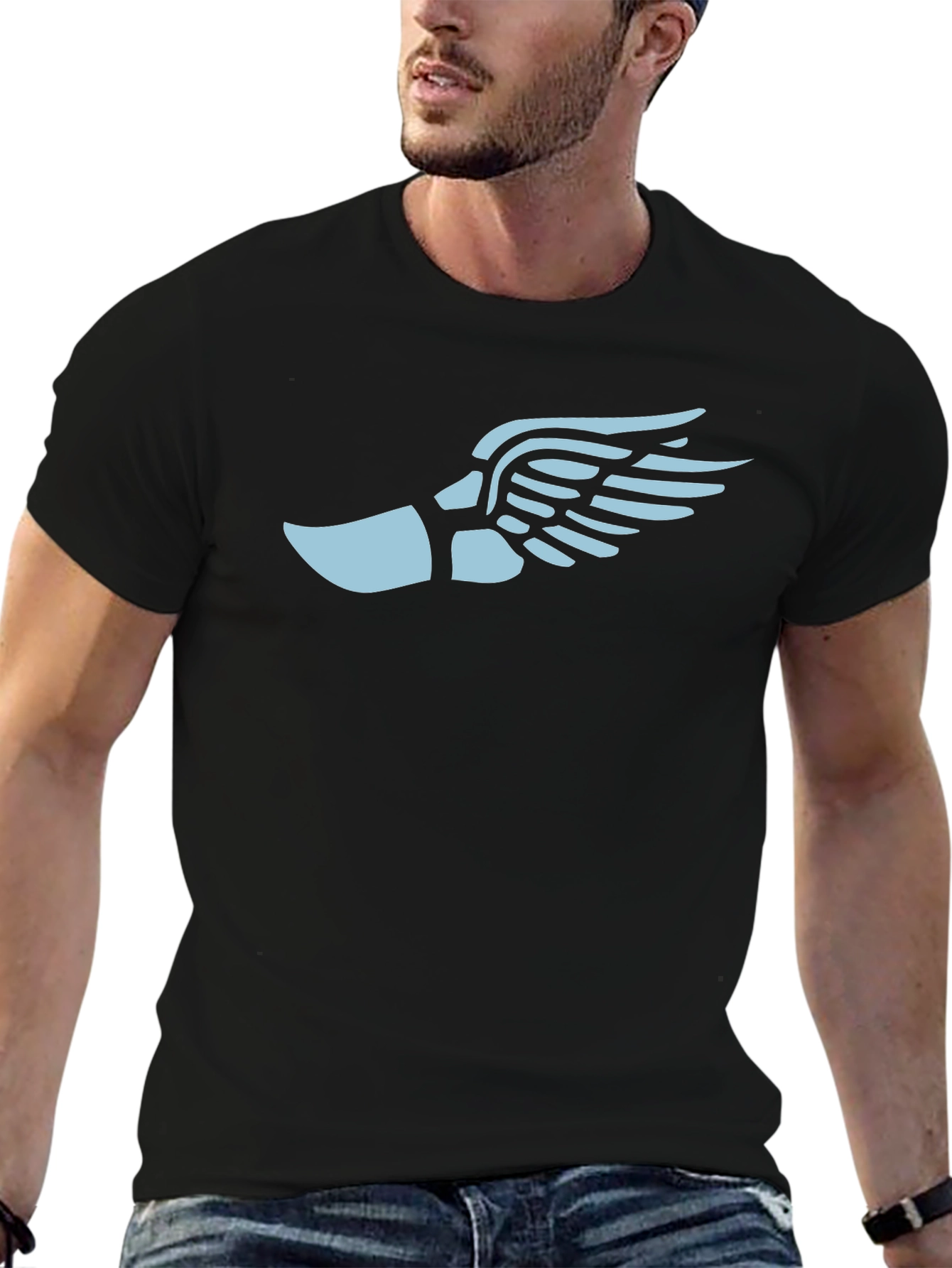 Winged Foot Graphic Tee - Black Cotton Blend