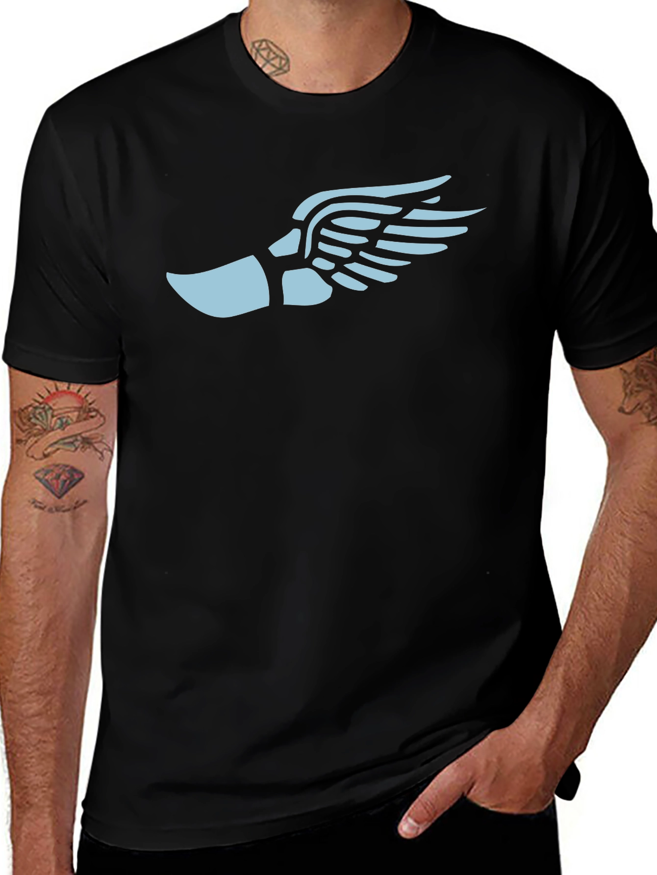 Winged Foot Graphic Tee - Black Cotton Blend