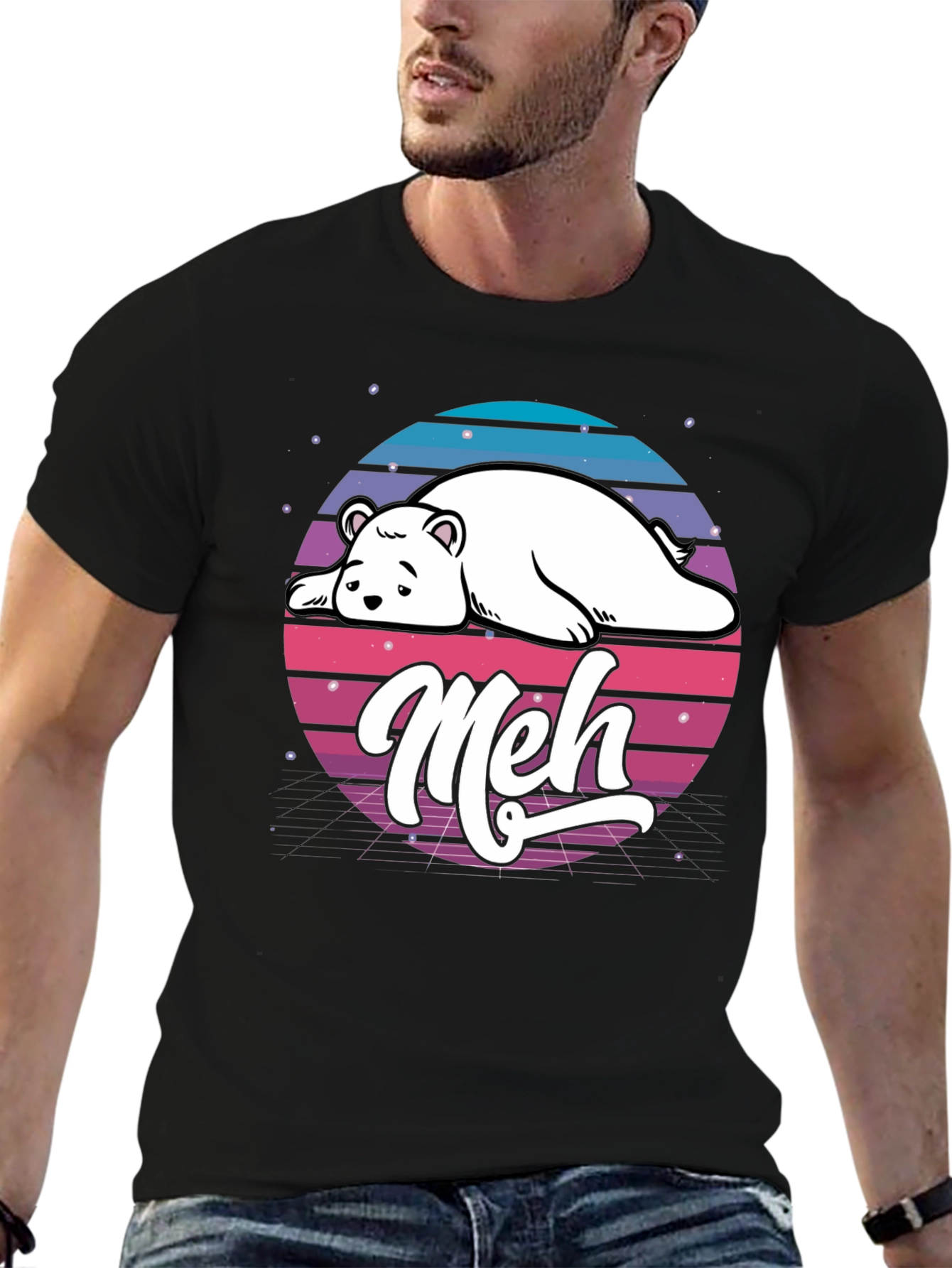 Meh Bear Retro T-Shirt - Lazy Days Aesthetic