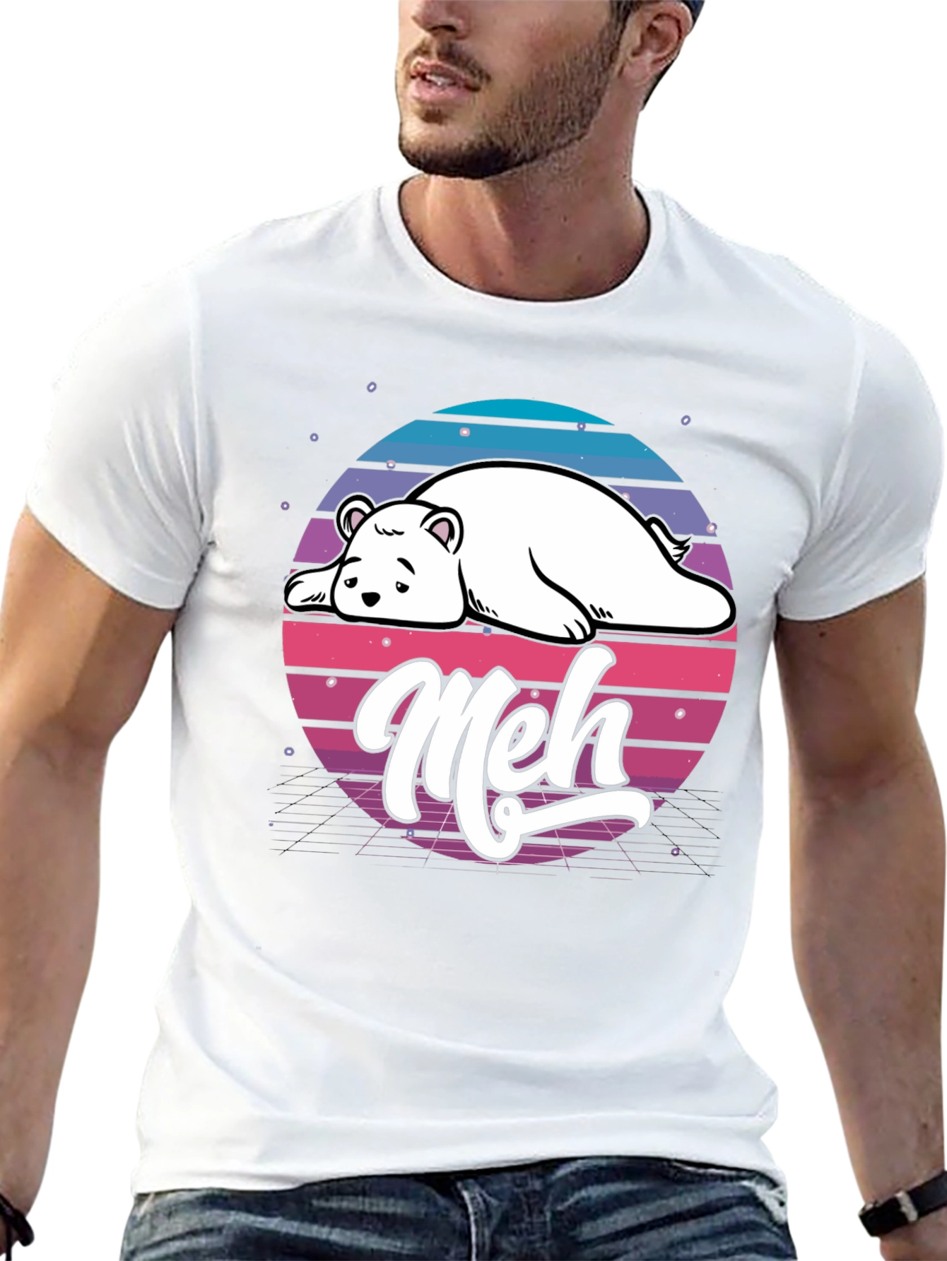Meh Bear Retro T-Shirt - Lazy Days Aesthetic