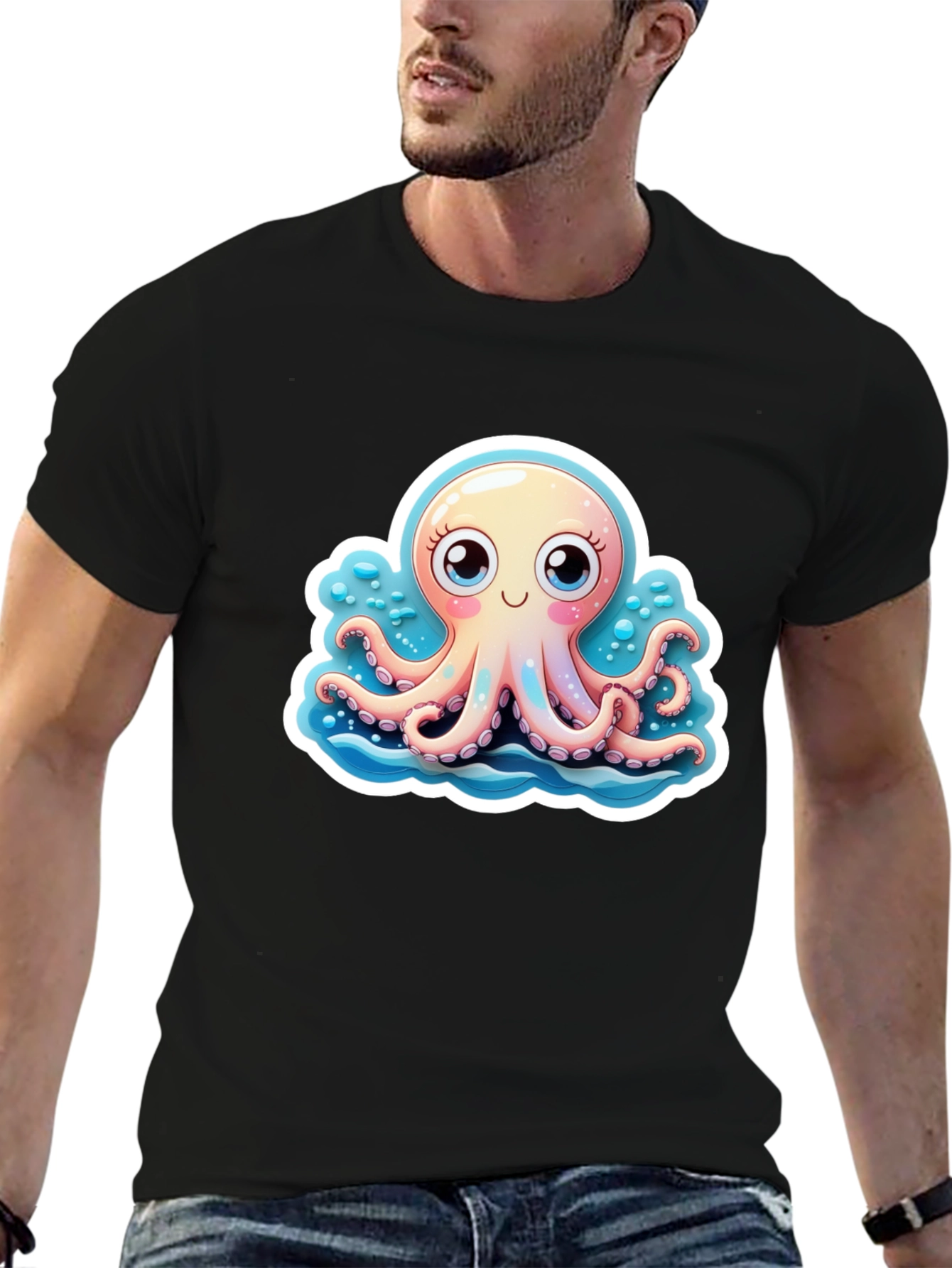 Cute Octopus Graphic Tee - Stylish Black T-Shirt