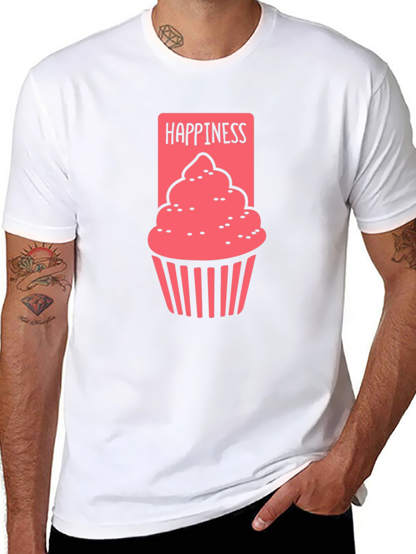 Happiness Cupcake Graphic Tee - Black Cotton T-Shirt