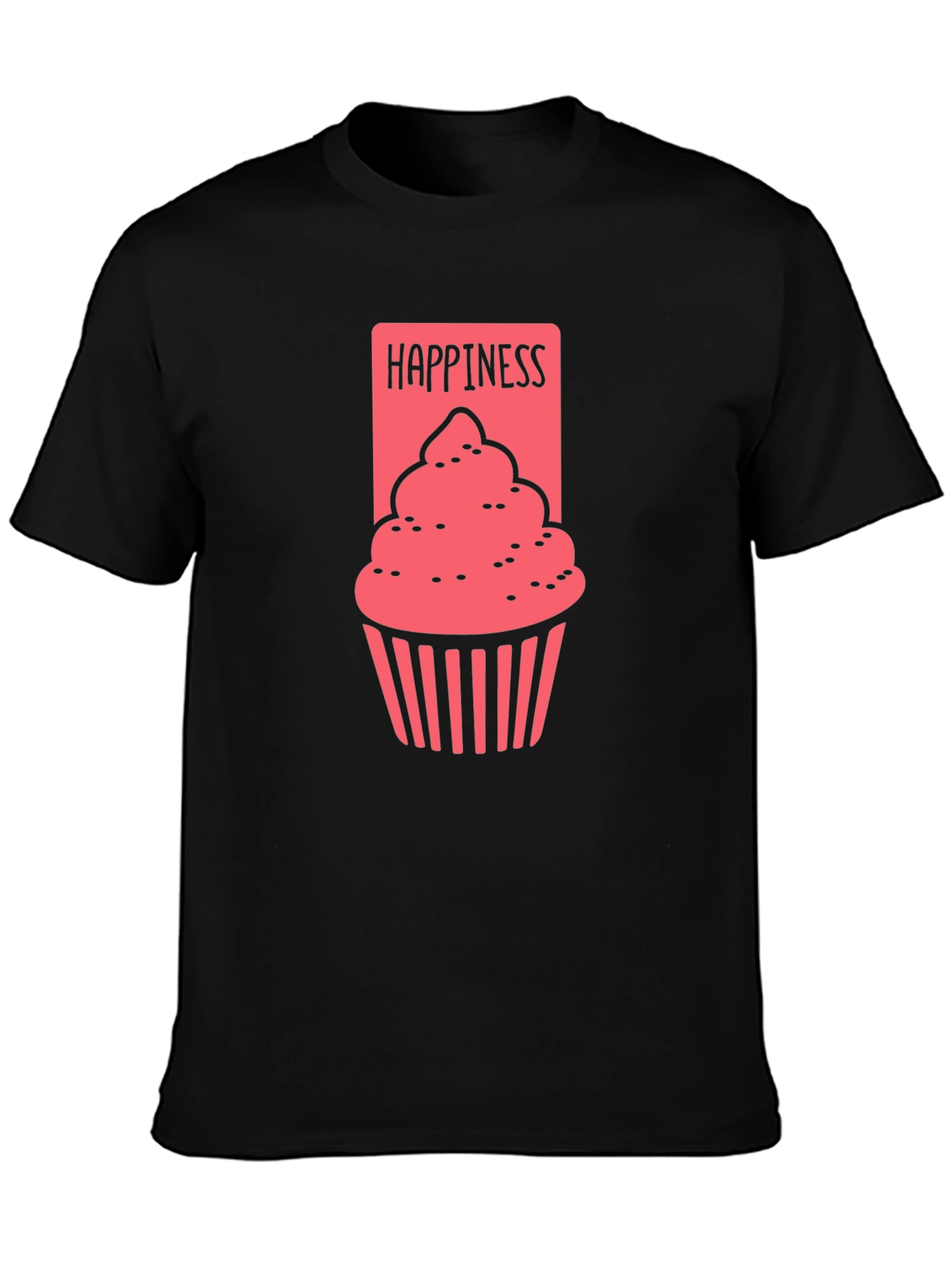Happiness Cupcake Graphic Tee - Black Cotton T-Shirt