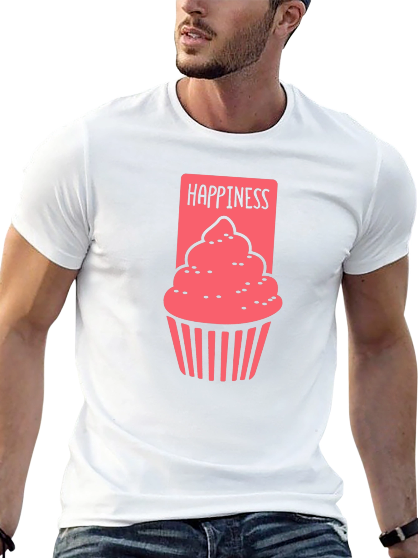 Happiness Cupcake Graphic Tee - Black Cotton T-Shirt
