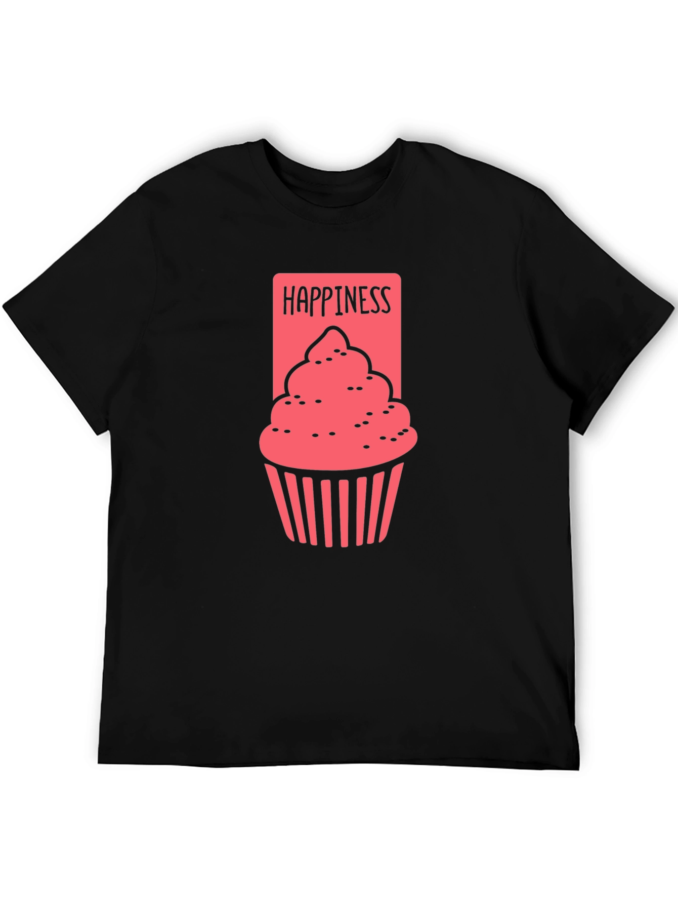 Happiness Cupcake Graphic Tee - Black Cotton T-Shirt