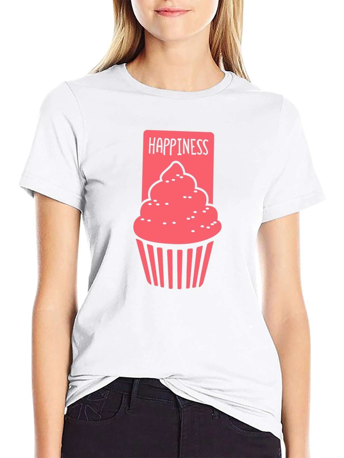 Happiness Cupcake Graphic Tee - Black Cotton T-Shirt