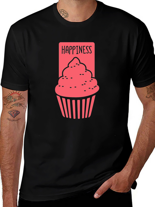Happiness Cupcake Graphic Tee - Black Cotton T-Shirt