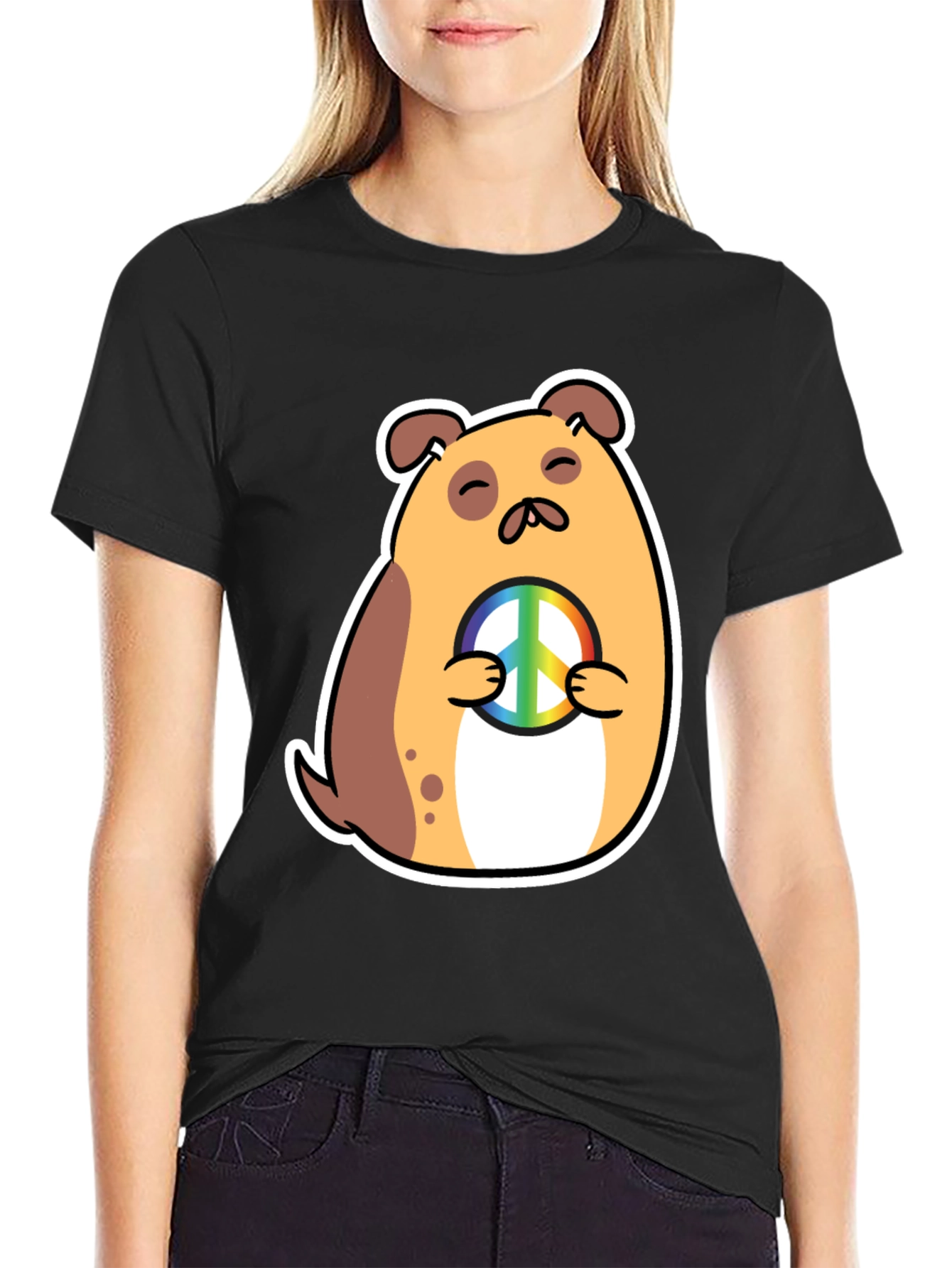 Peaceful Pup Graphic Tee - Black Cotton Blend Shirt