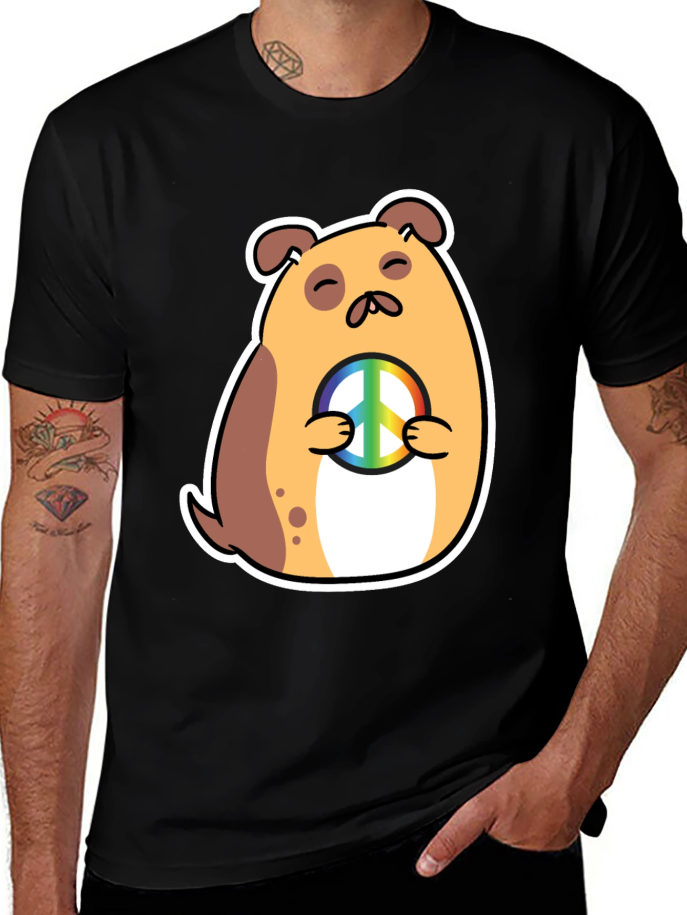 Peaceful Pup Graphic Tee - Black Cotton Blend Shirt
