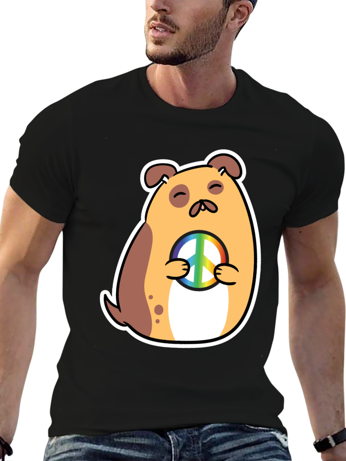 Peaceful Pup Graphic Tee - Black Cotton Blend Shirt