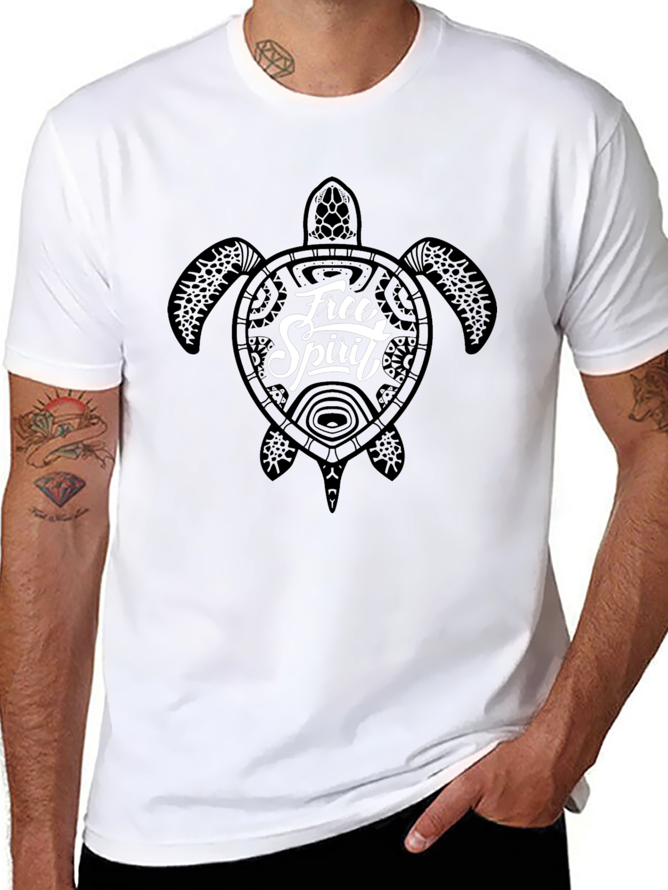 Free Spirit Turtle Graphic Tee - Black Cotton