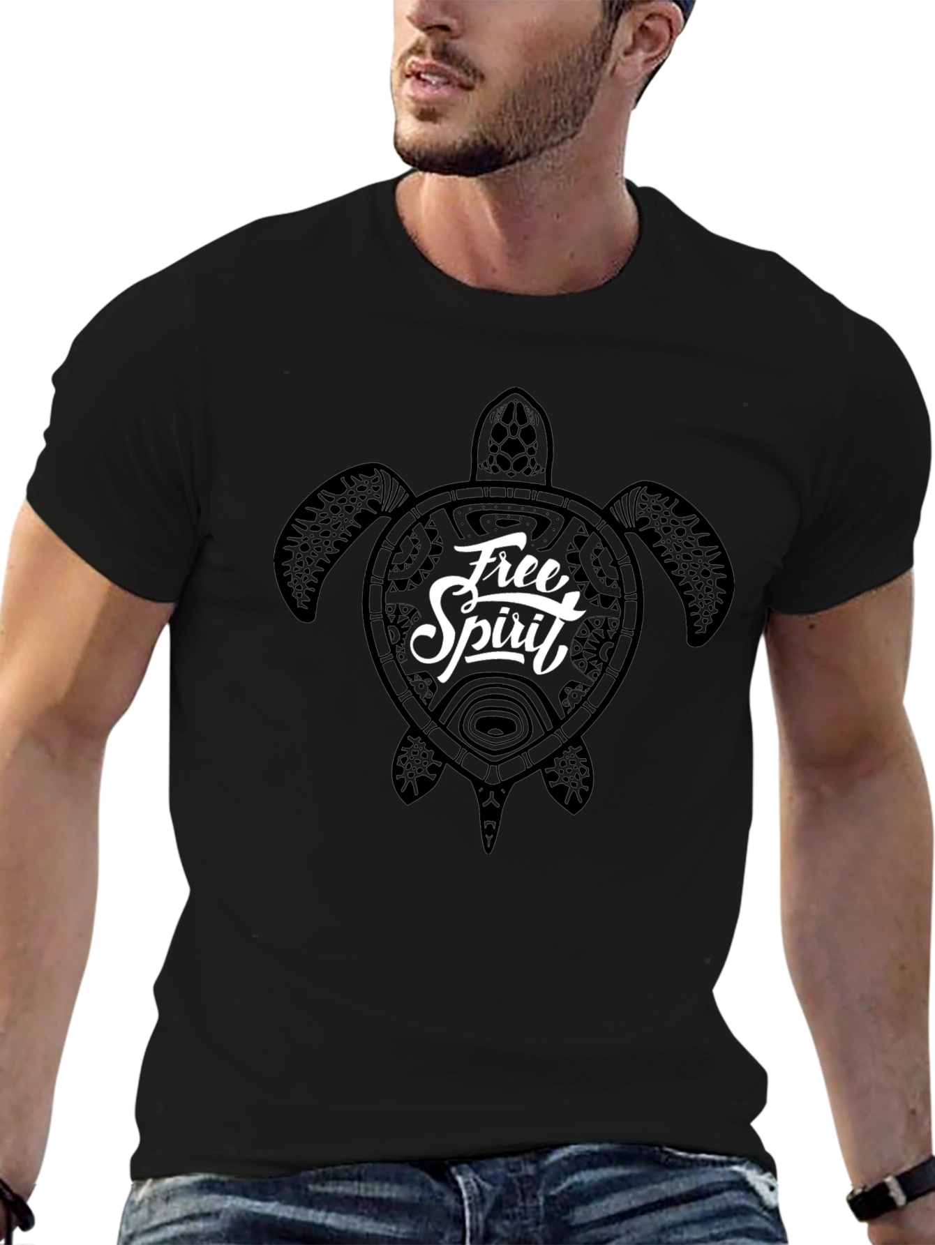 Free Spirit Turtle Graphic Tee - Black Cotton