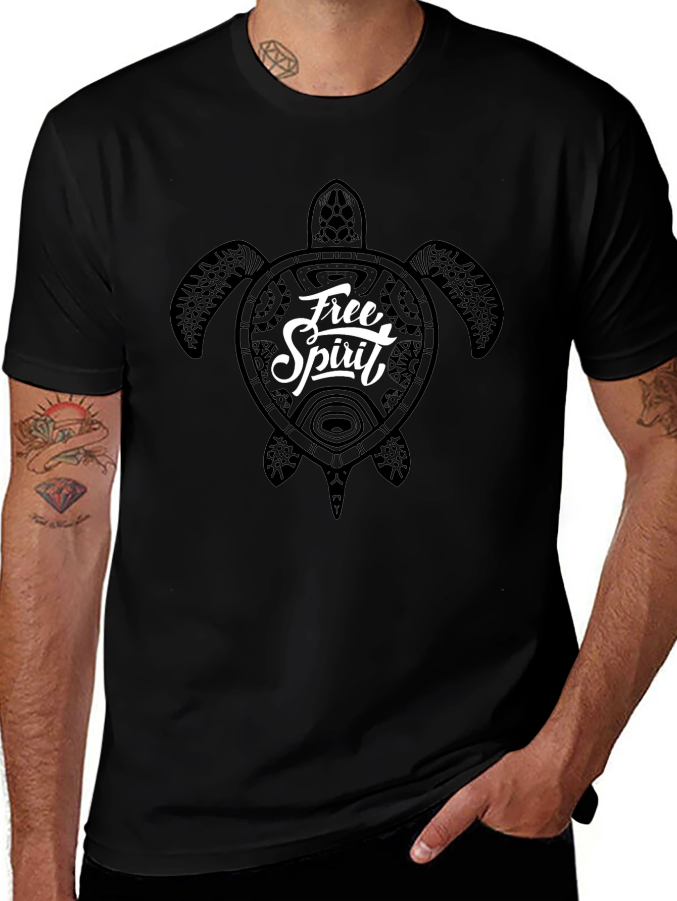 Free Spirit Turtle Graphic Tee - Black Cotton