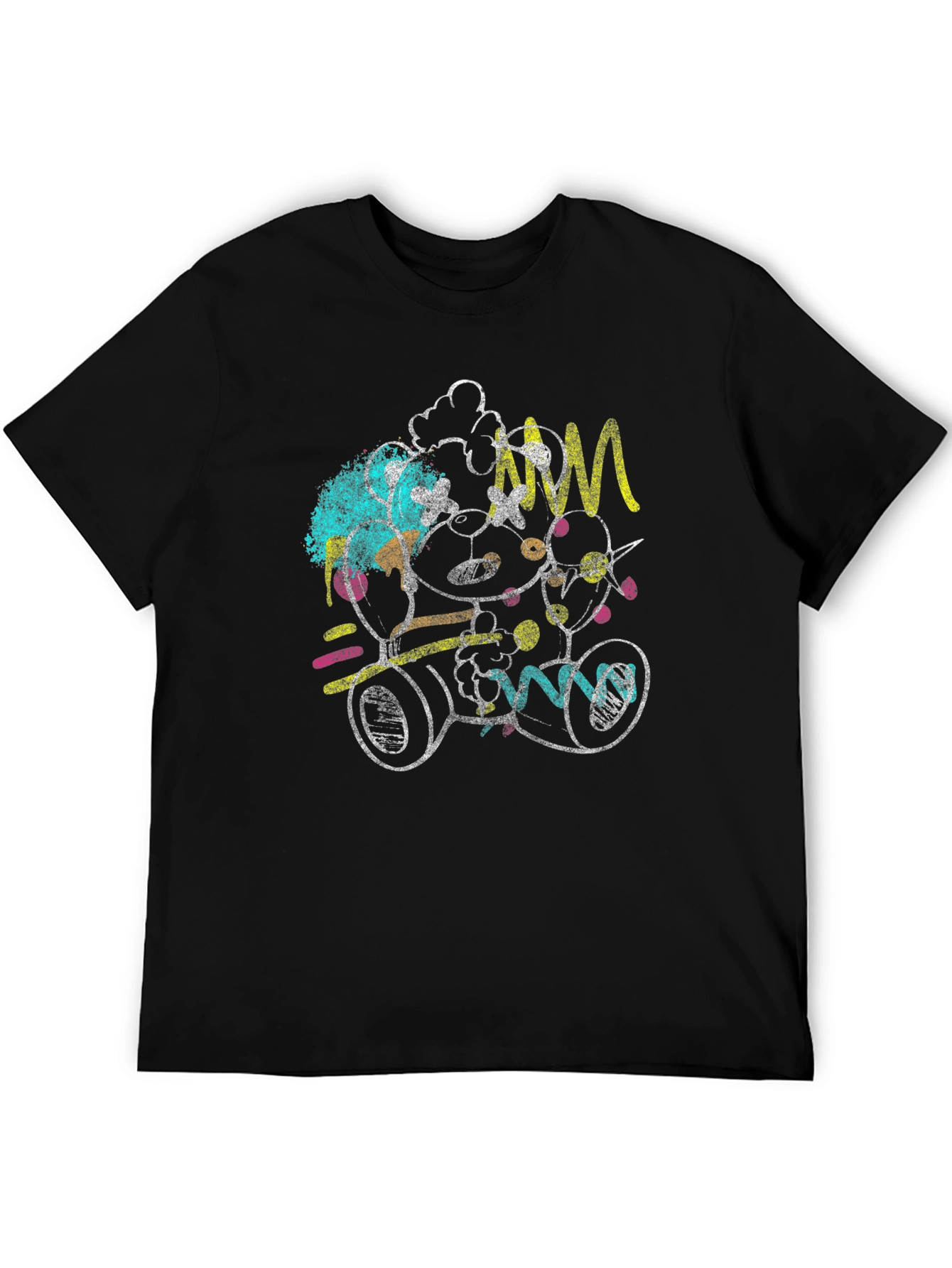 Abstract Teddy Bear Graphic Black T-Shirt