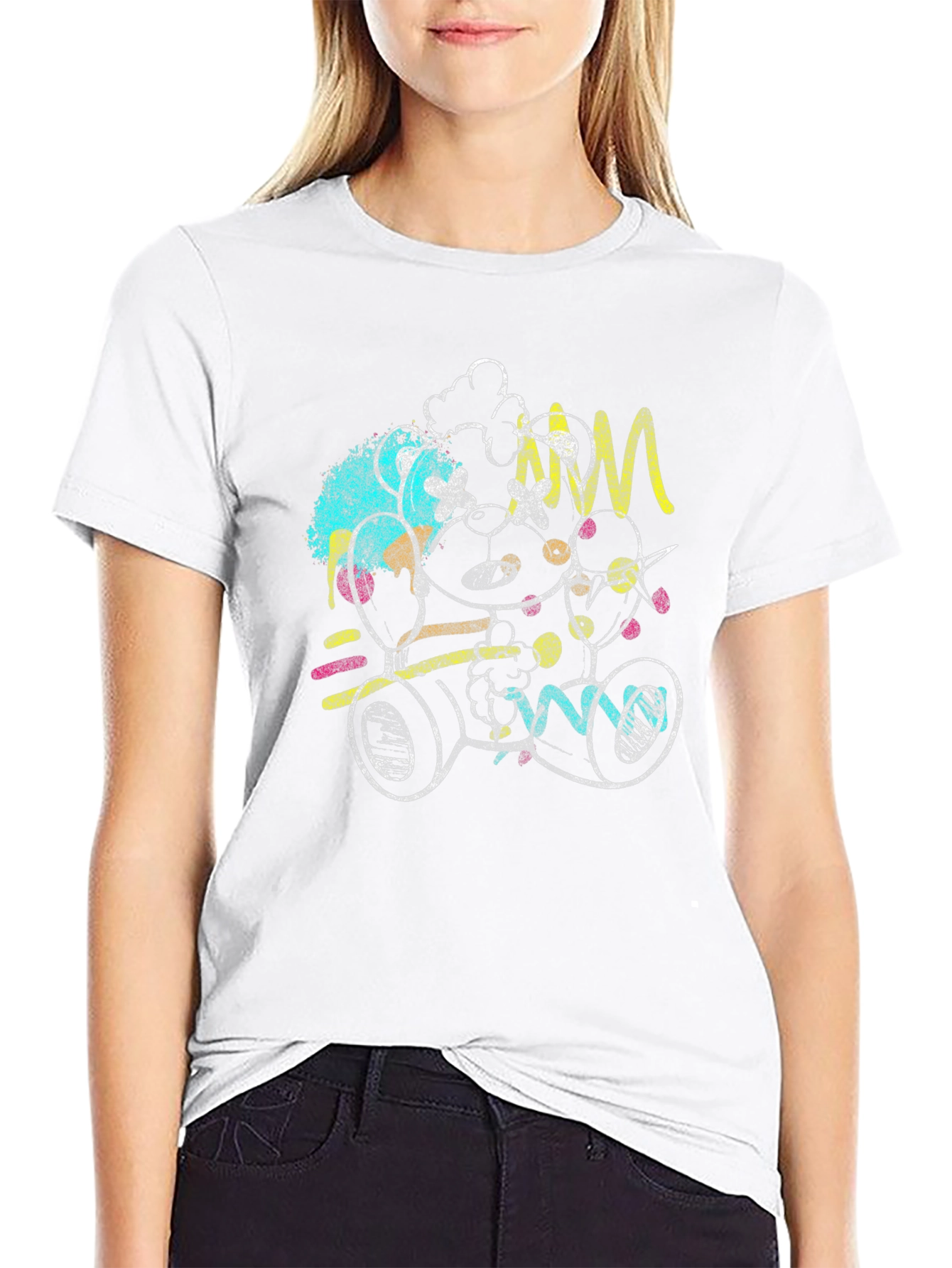 Abstract Teddy Bear Graphic Black T-Shirt