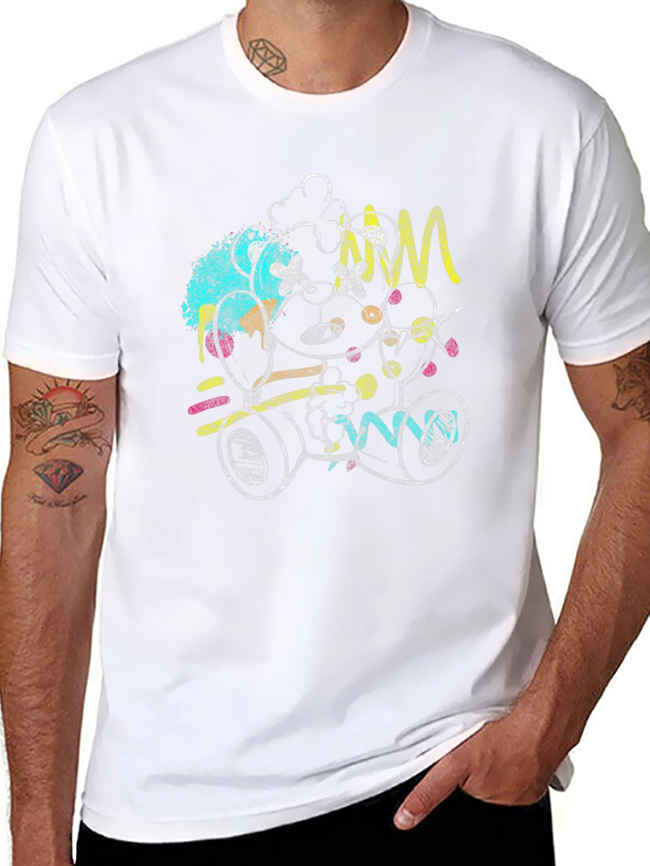 Abstract Teddy Bear Graphic Black T-Shirt