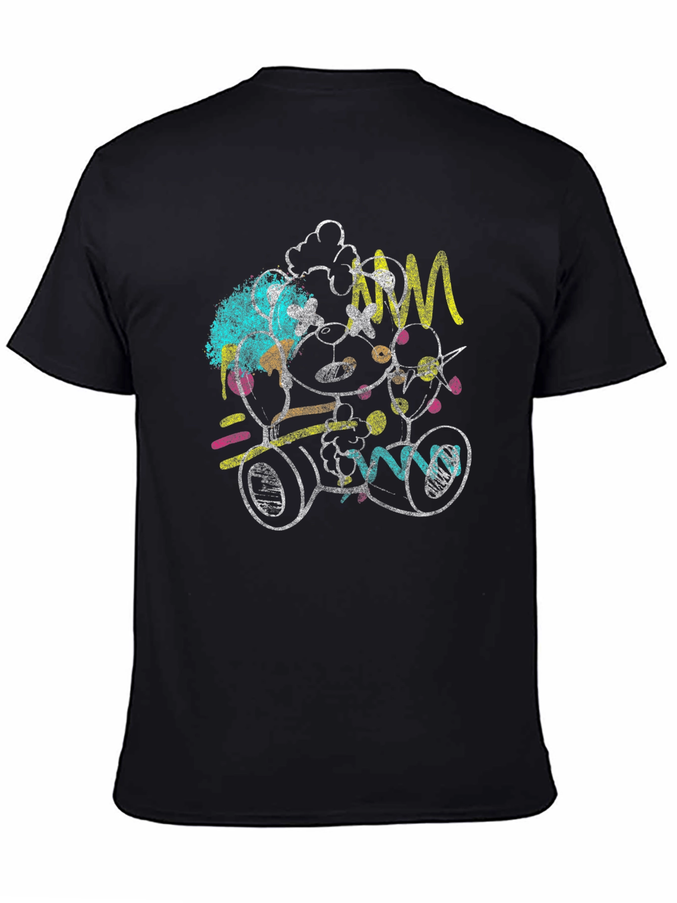 Abstract Teddy Bear Graphic Black T-Shirt