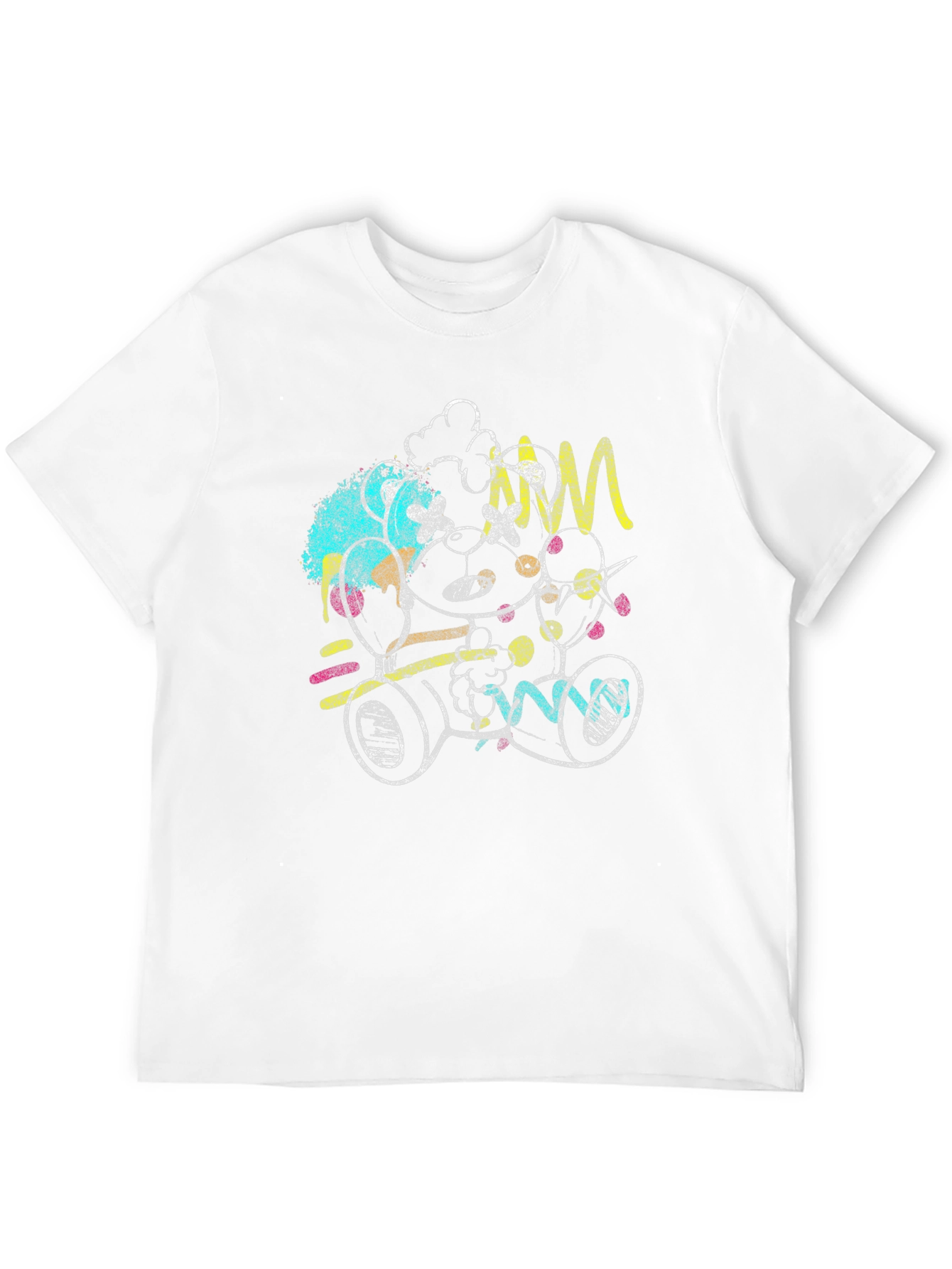 Abstract Teddy Bear Graphic Black T-Shirt
