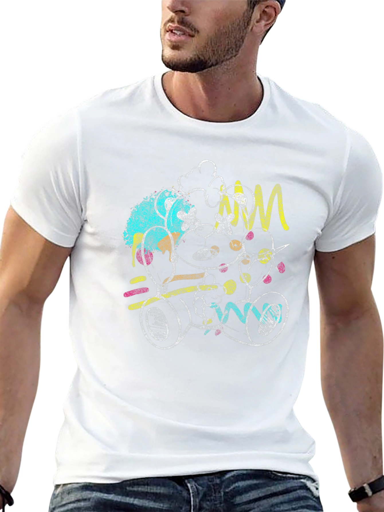 Abstract Teddy Bear Graphic Black T-Shirt