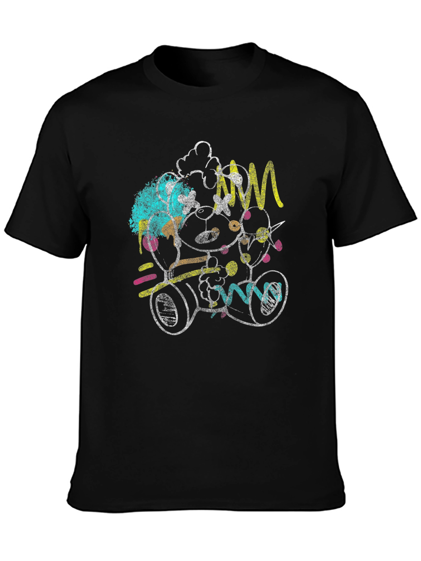 Abstract Teddy Bear Graphic Black T-Shirt