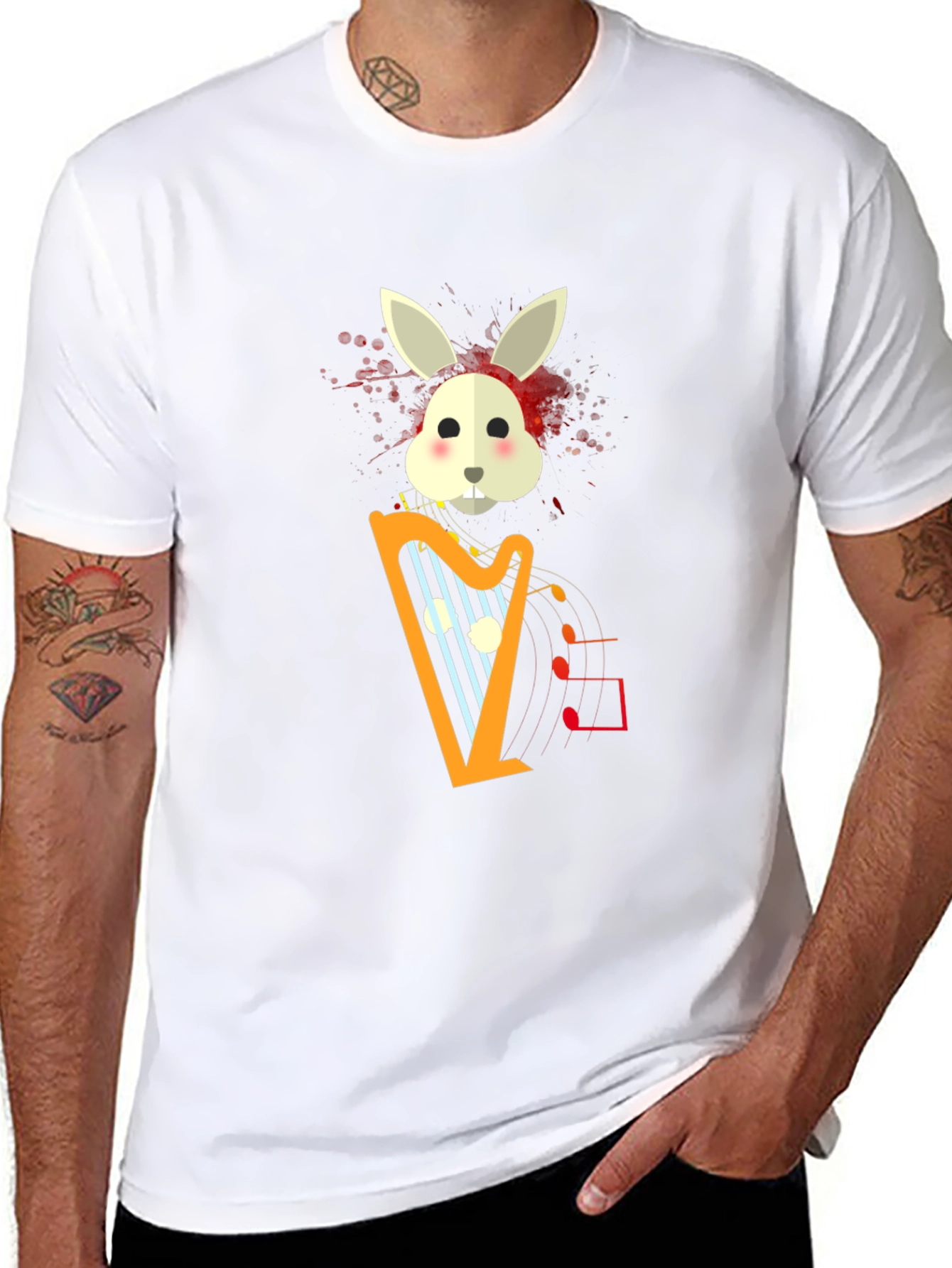 Musical Bunny Graphic Tee - Black Cotton Comfort