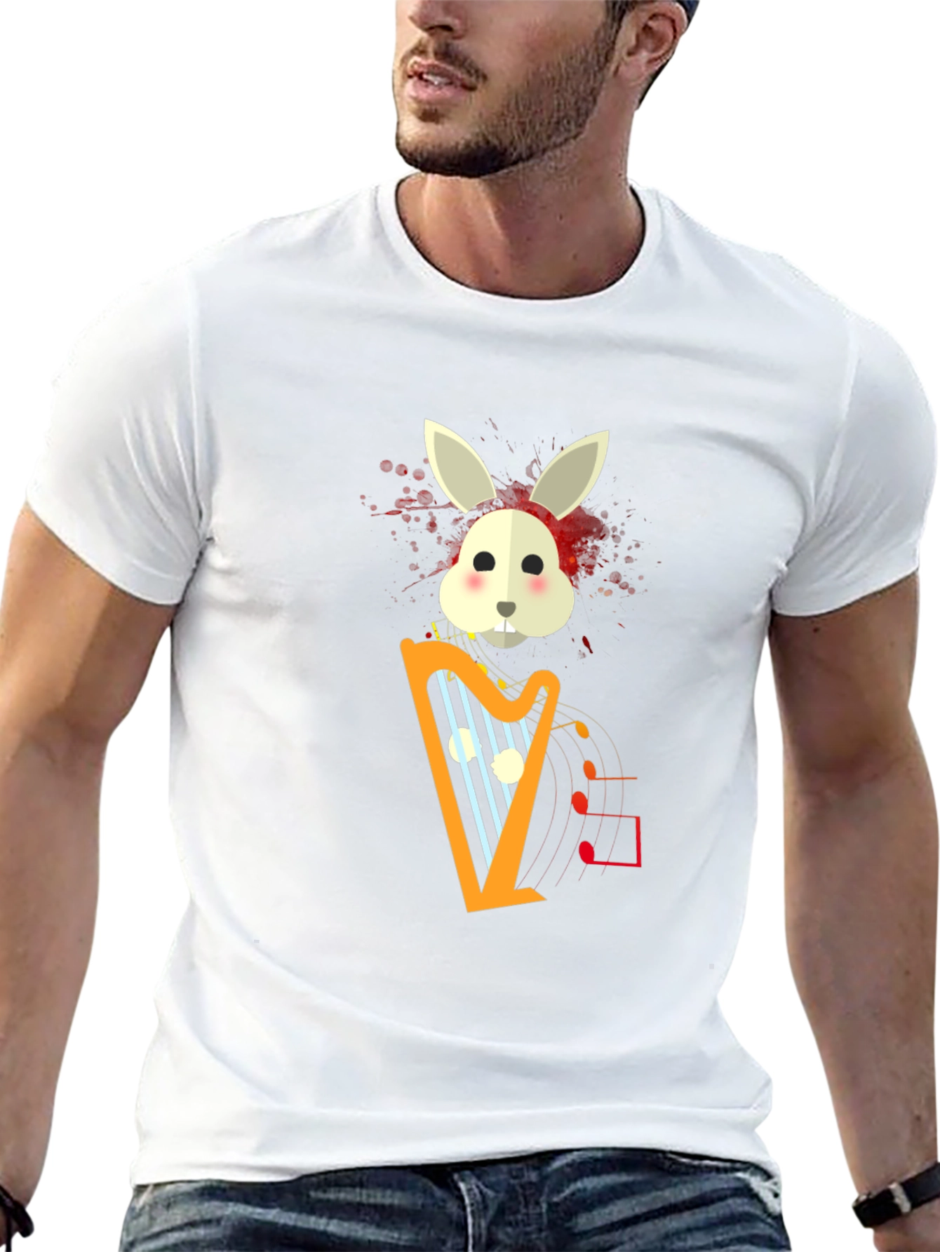 Musical Bunny Graphic Tee - Black Cotton Comfort