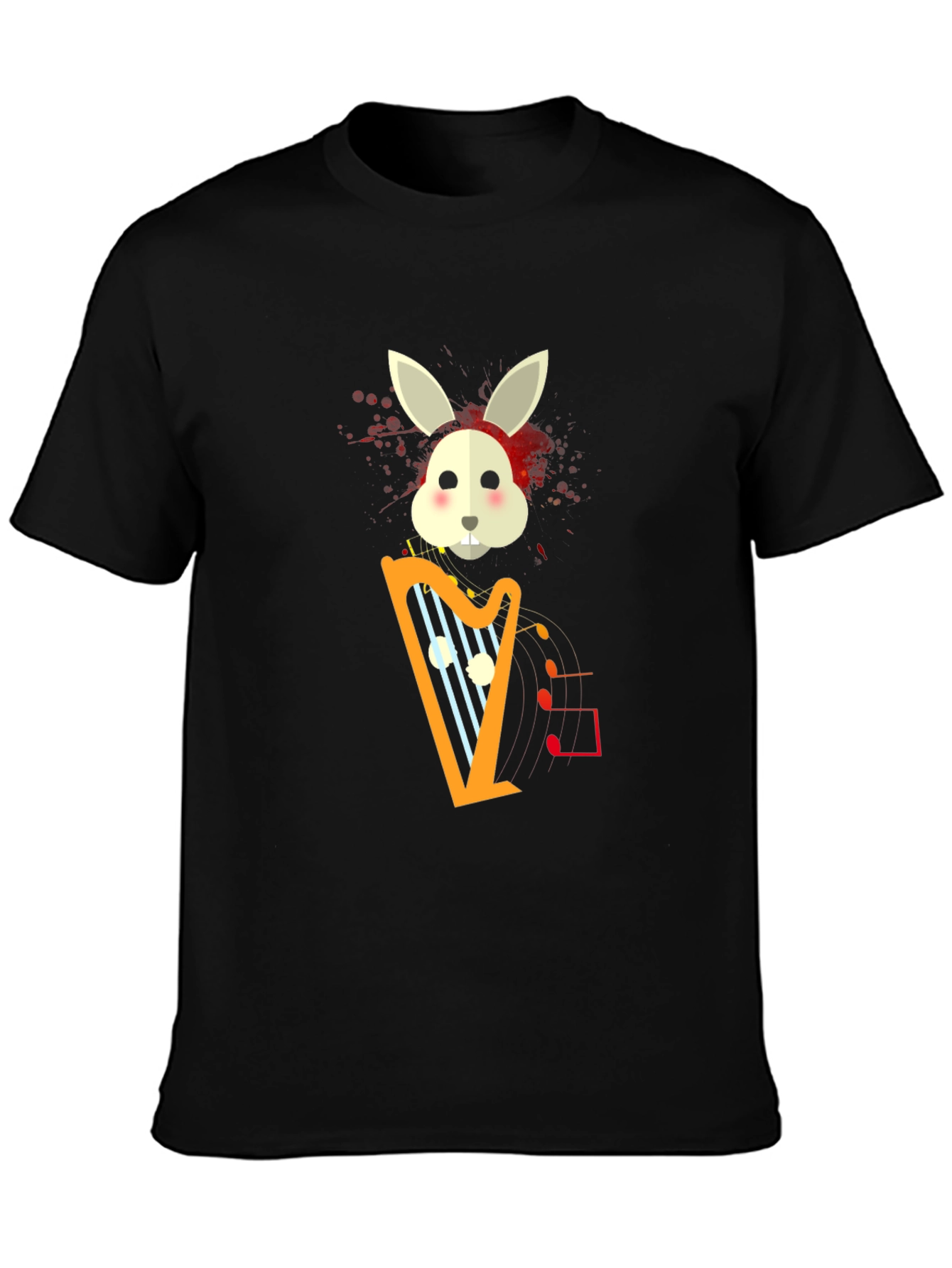 Musical Bunny Graphic Tee - Black Cotton Comfort