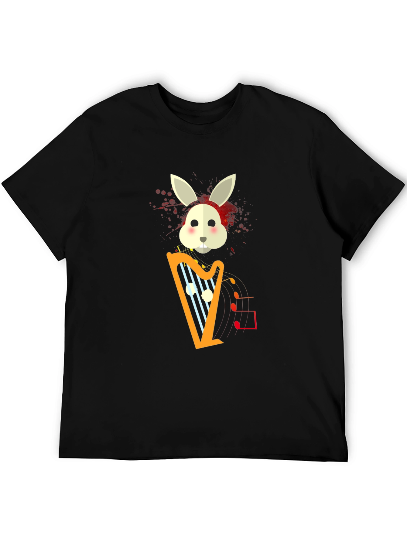 Musical Bunny Graphic Tee - Black Cotton Comfort