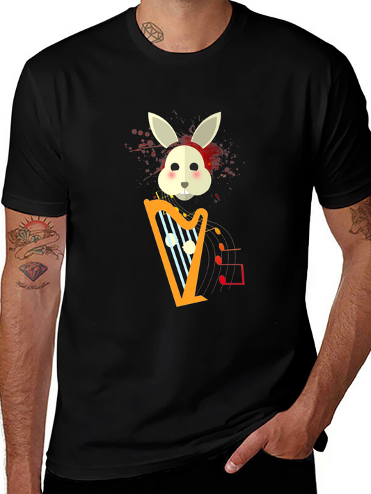 Musical Bunny Graphic Tee - Black Cotton Comfort
