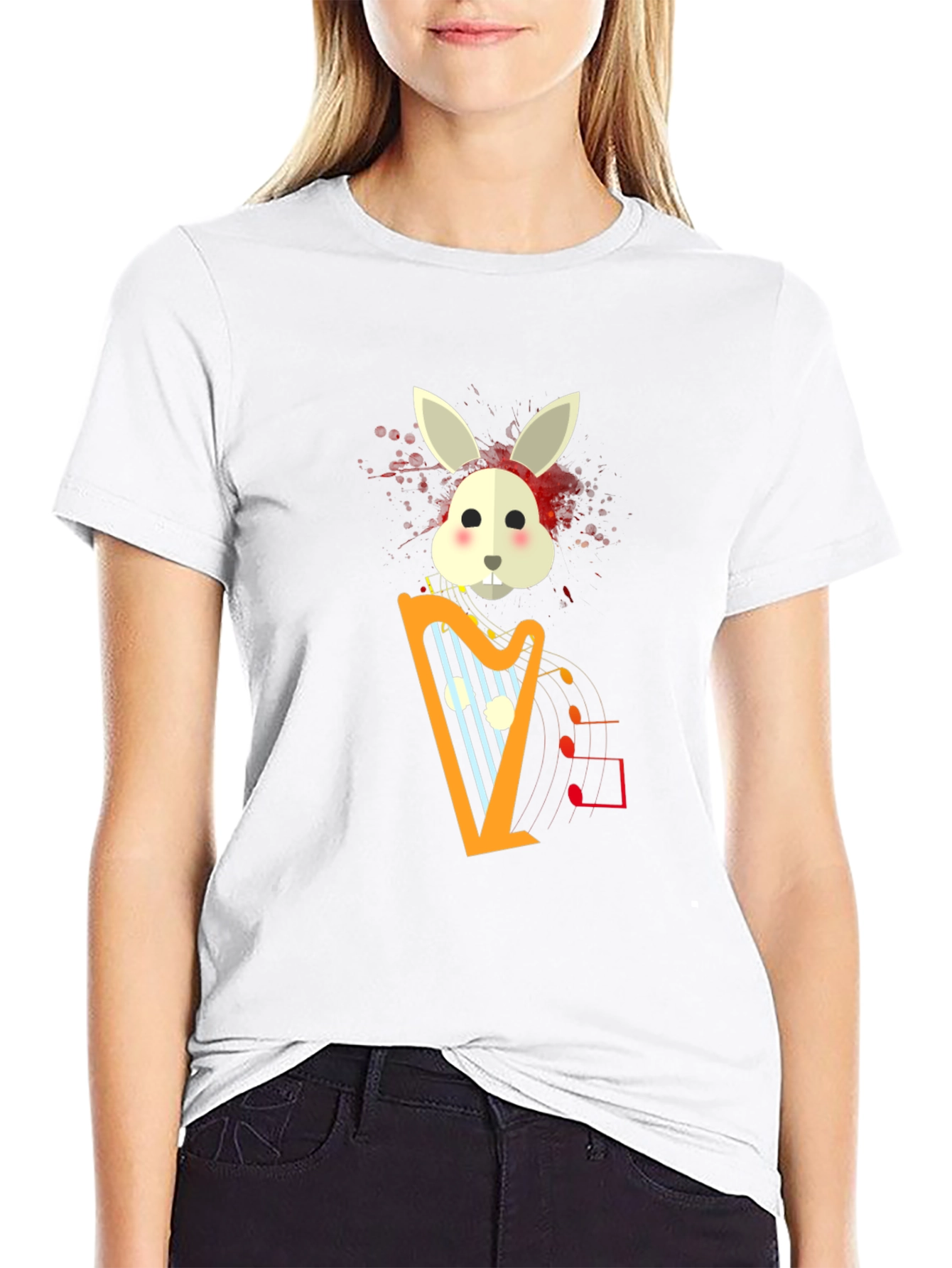 Musical Bunny Graphic Tee - Black Cotton Comfort