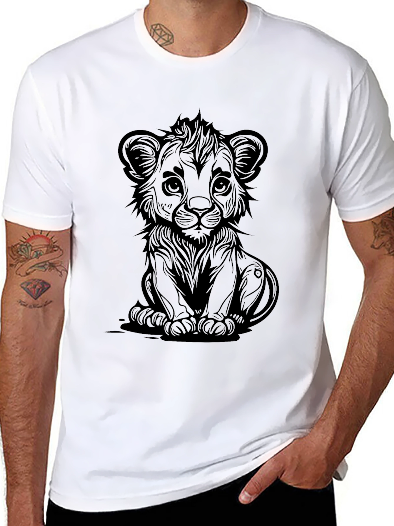Lion Cub Graphic Tee - Black Cotton T-Shirt