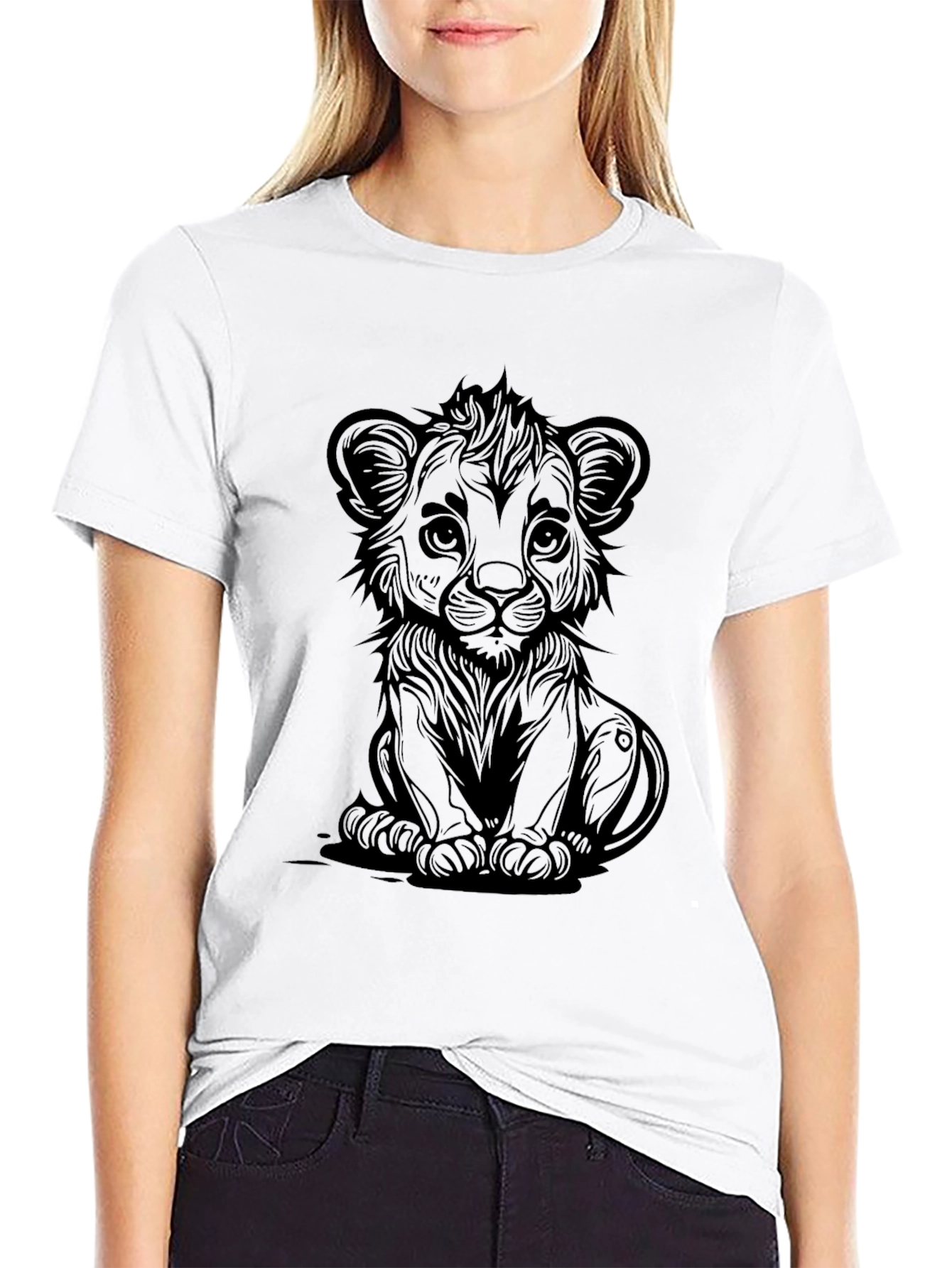 Lion Cub Graphic Tee - Black Cotton T-Shirt