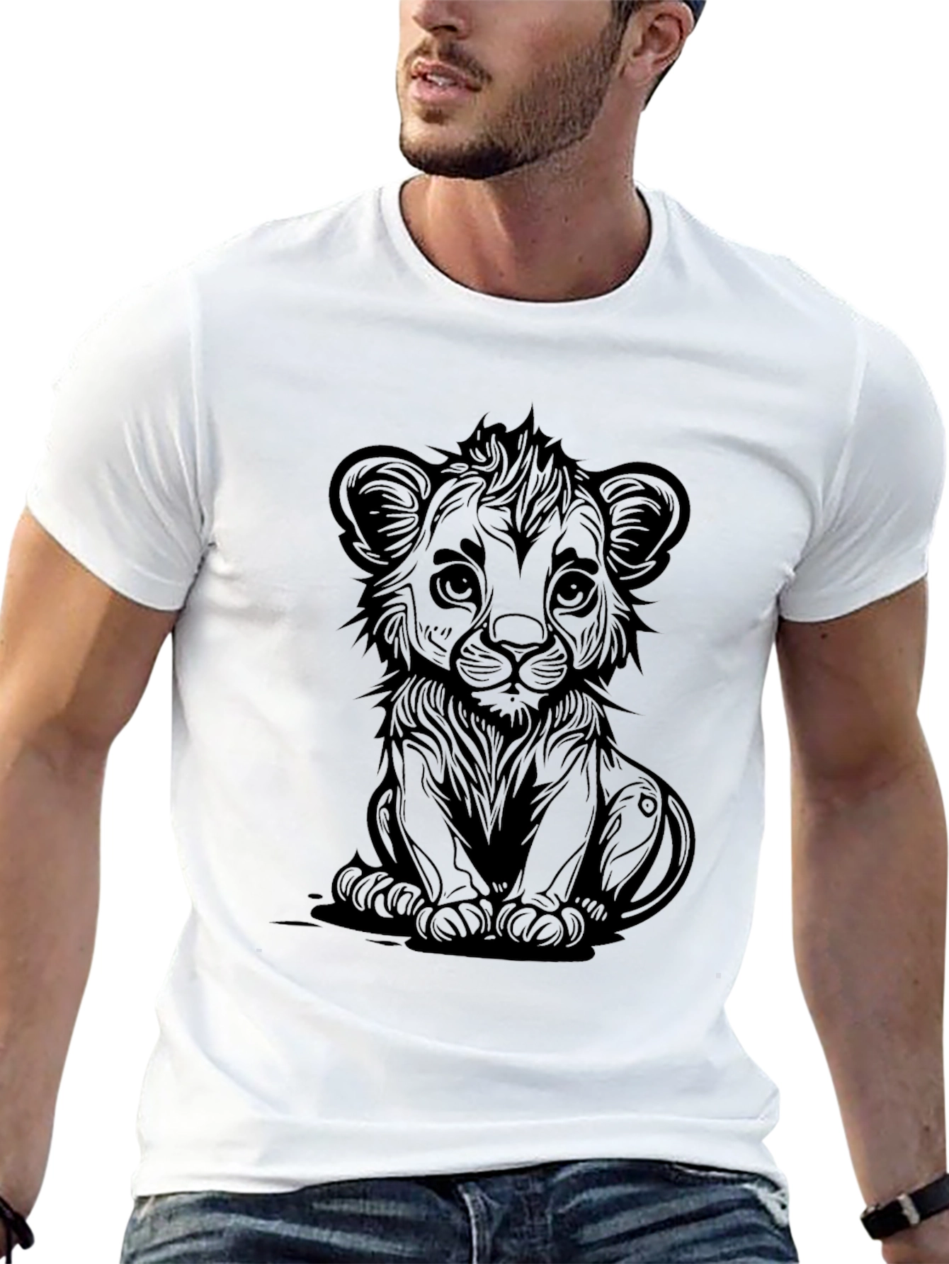 Lion Cub Graphic Tee - Black Cotton T-Shirt