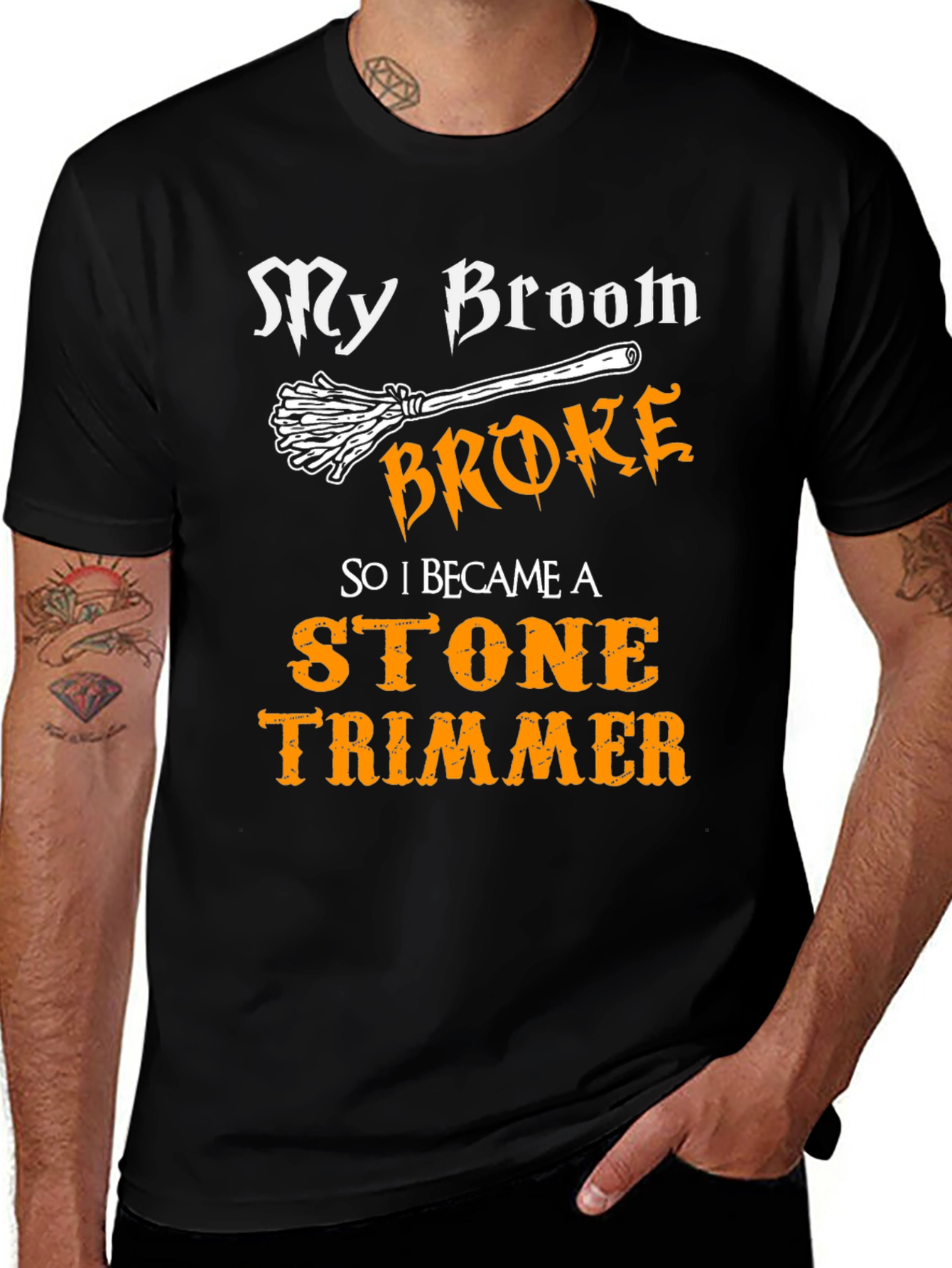 My Broom Broke Stone Trimmer Graphic T-Shirt