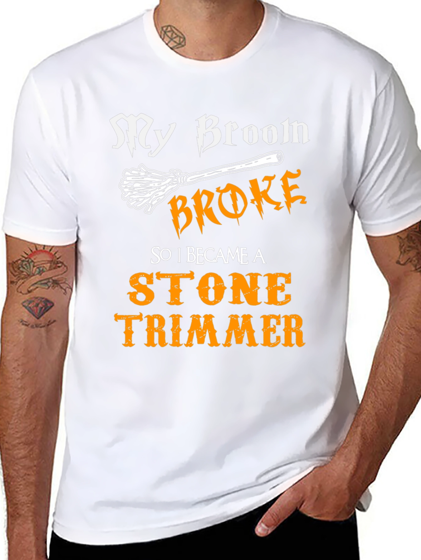 My Broom Broke Stone Trimmer Graphic T-Shirt