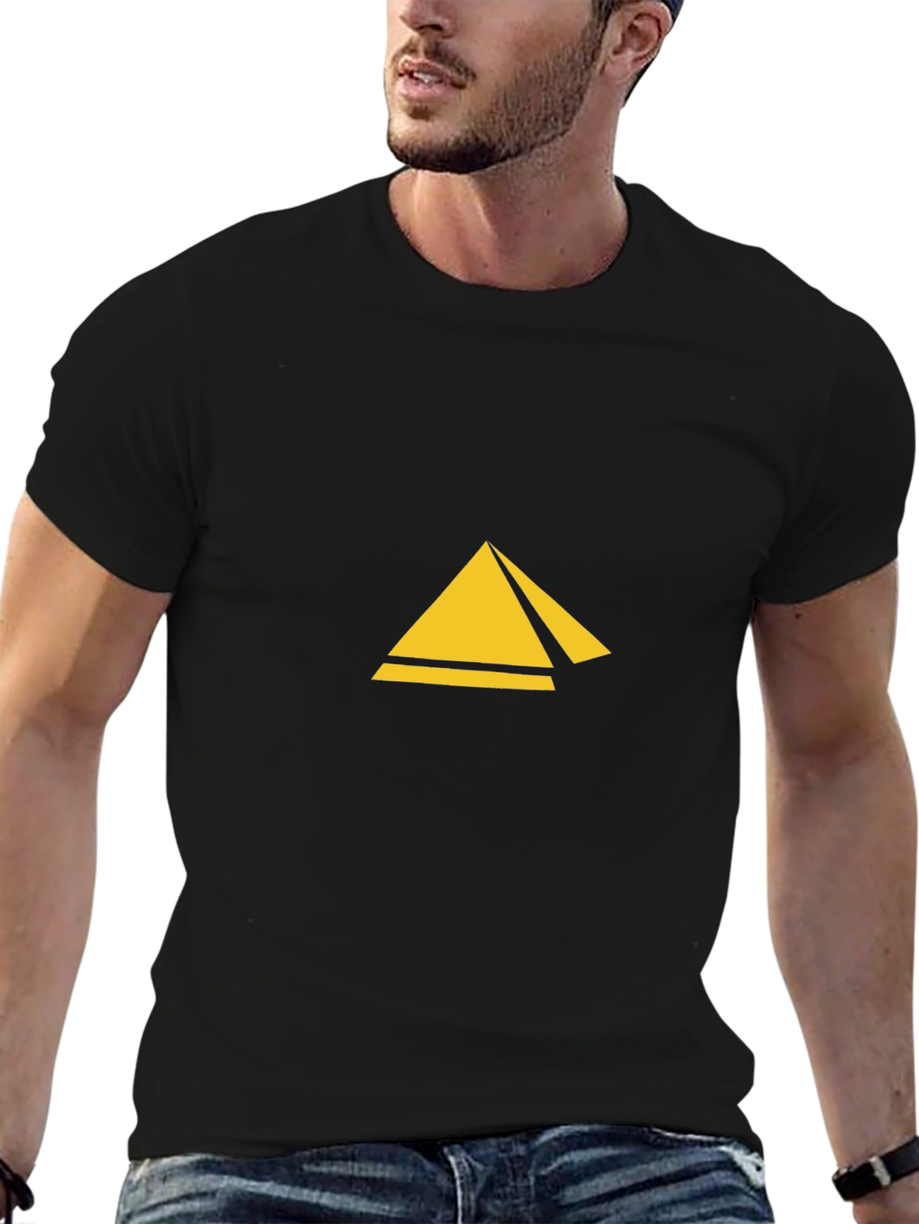 Geometric Pyramid Graphic Tee - Stylish Black T-Shirt